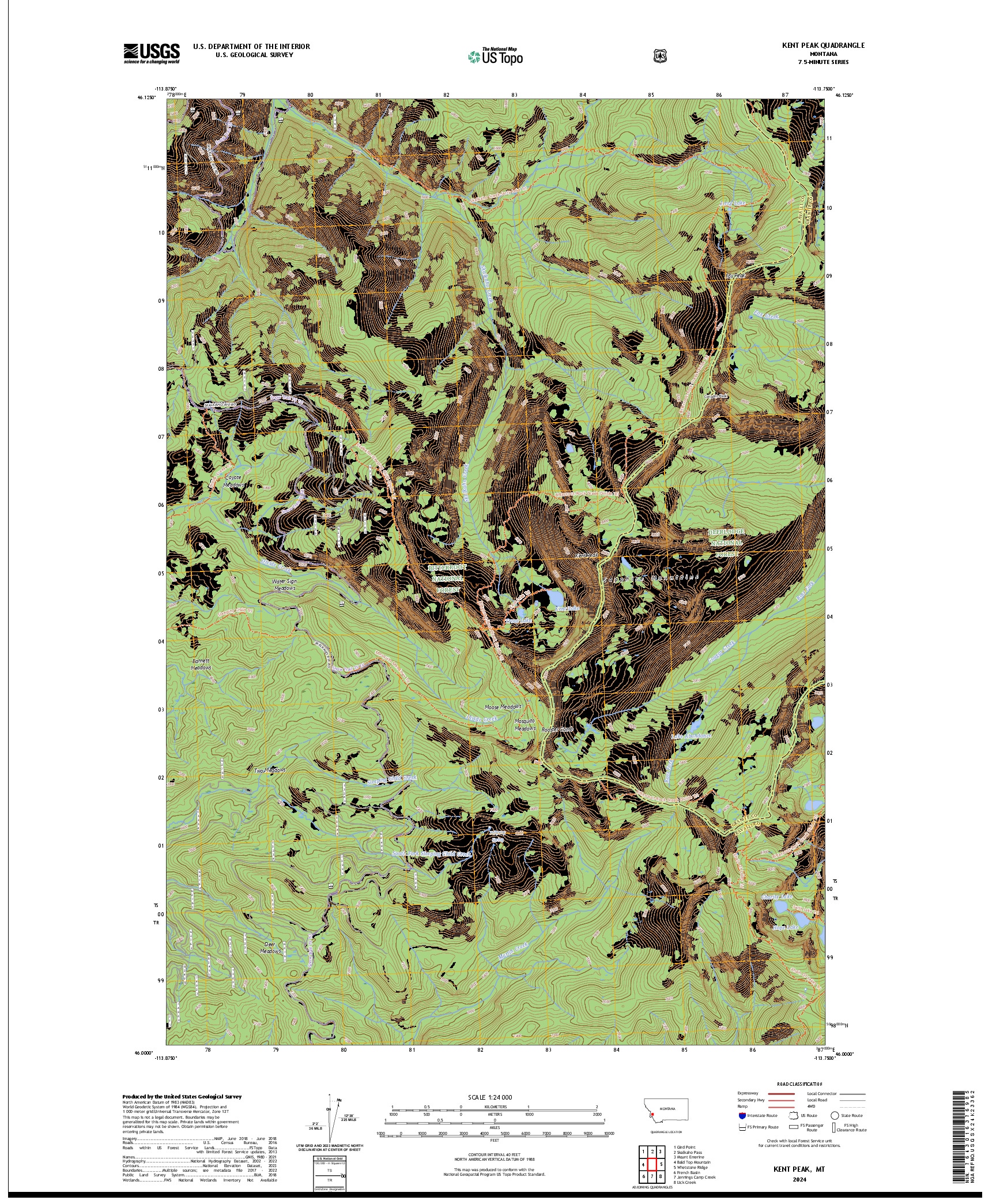 US TOPO 7.5-MINUTE MAP FOR KENT PEAK, MT