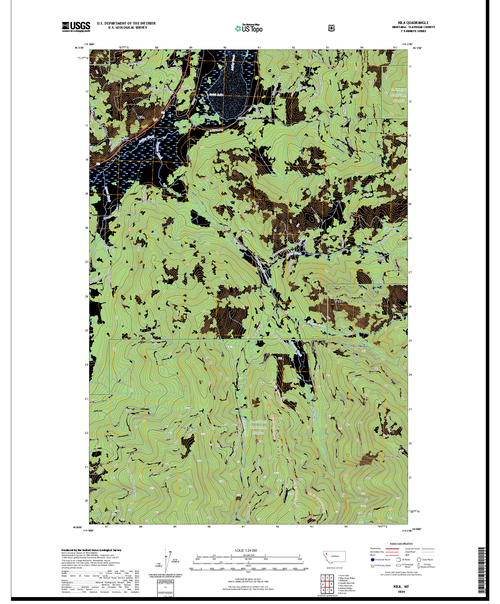 US TOPO 7.5-MINUTE MAP FOR KILA, MT