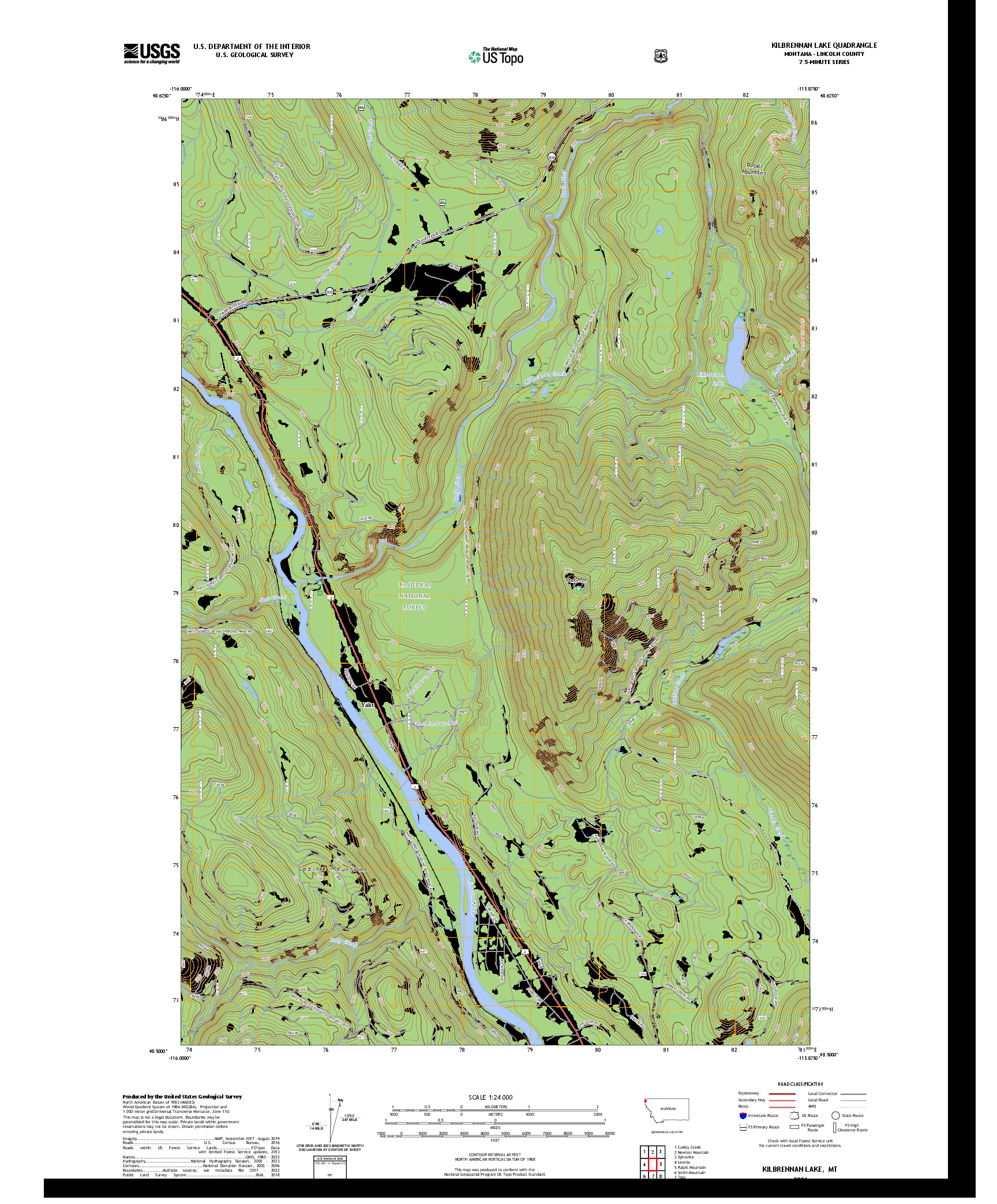 US TOPO 7.5-MINUTE MAP FOR KILBRENNAN LAKE, MT