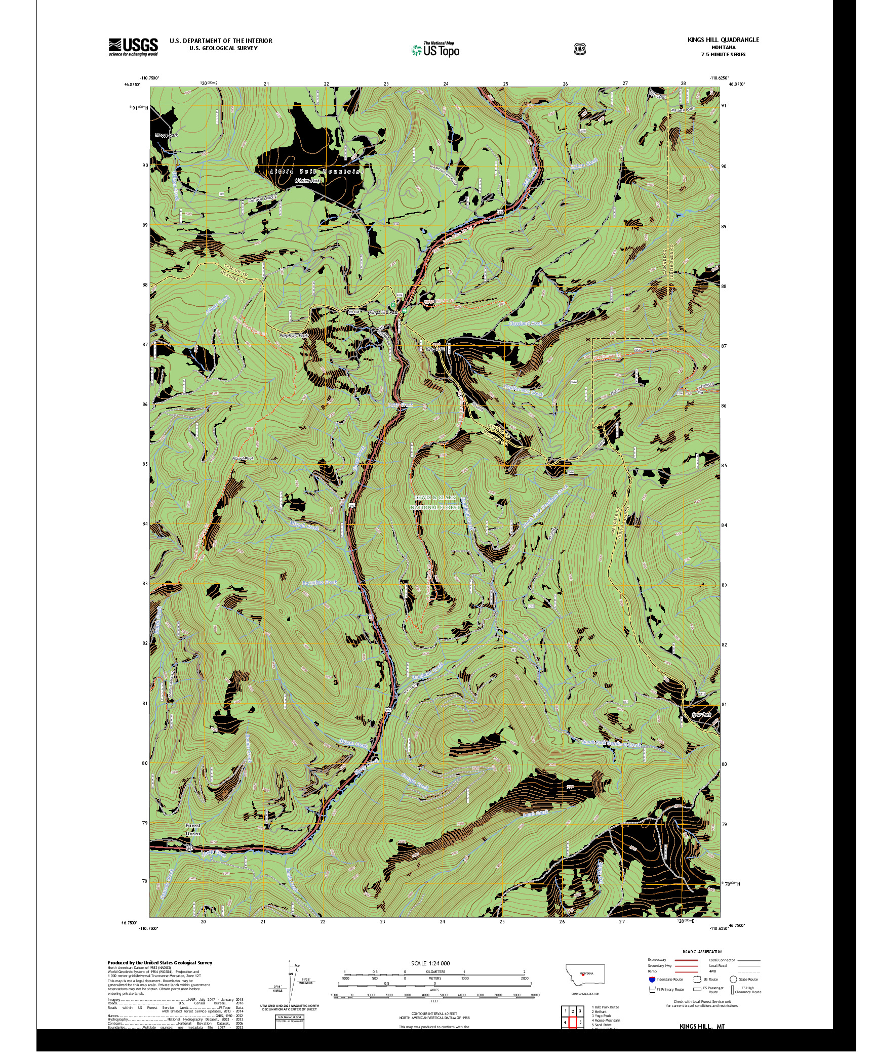 US TOPO 7.5-MINUTE MAP FOR KINGS HILL, MT