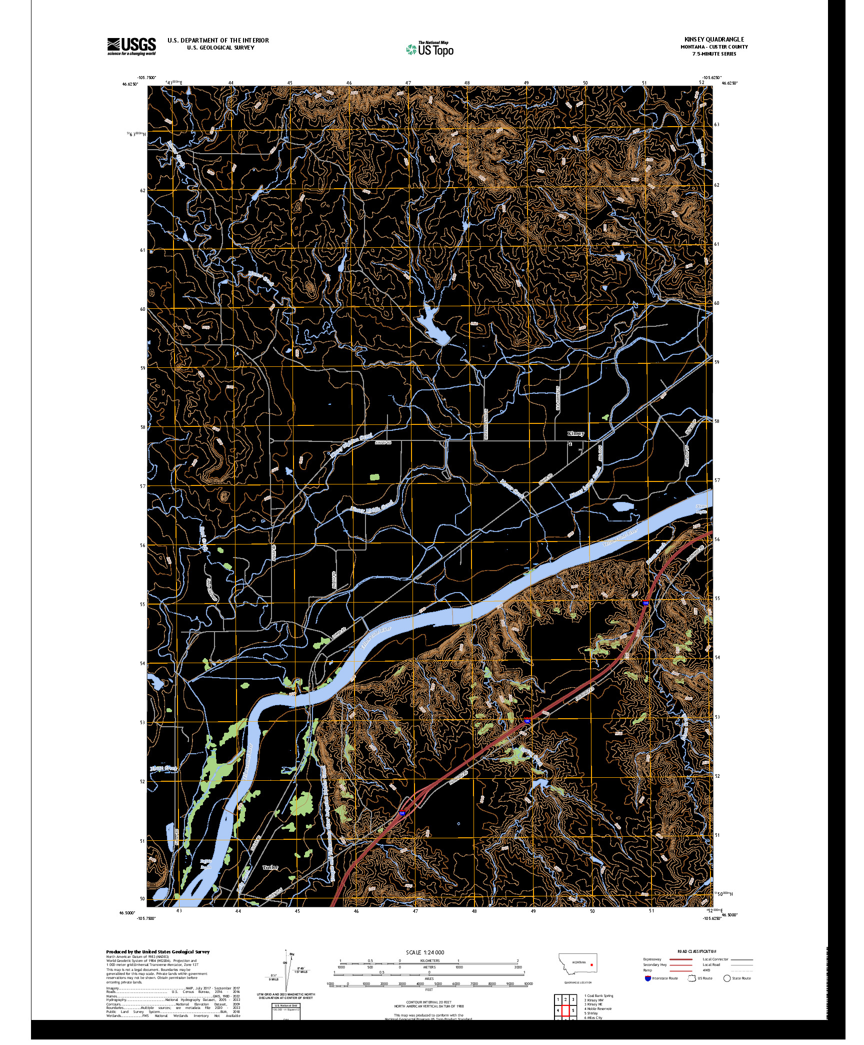 US TOPO 7.5-MINUTE MAP FOR KINSEY, MT
