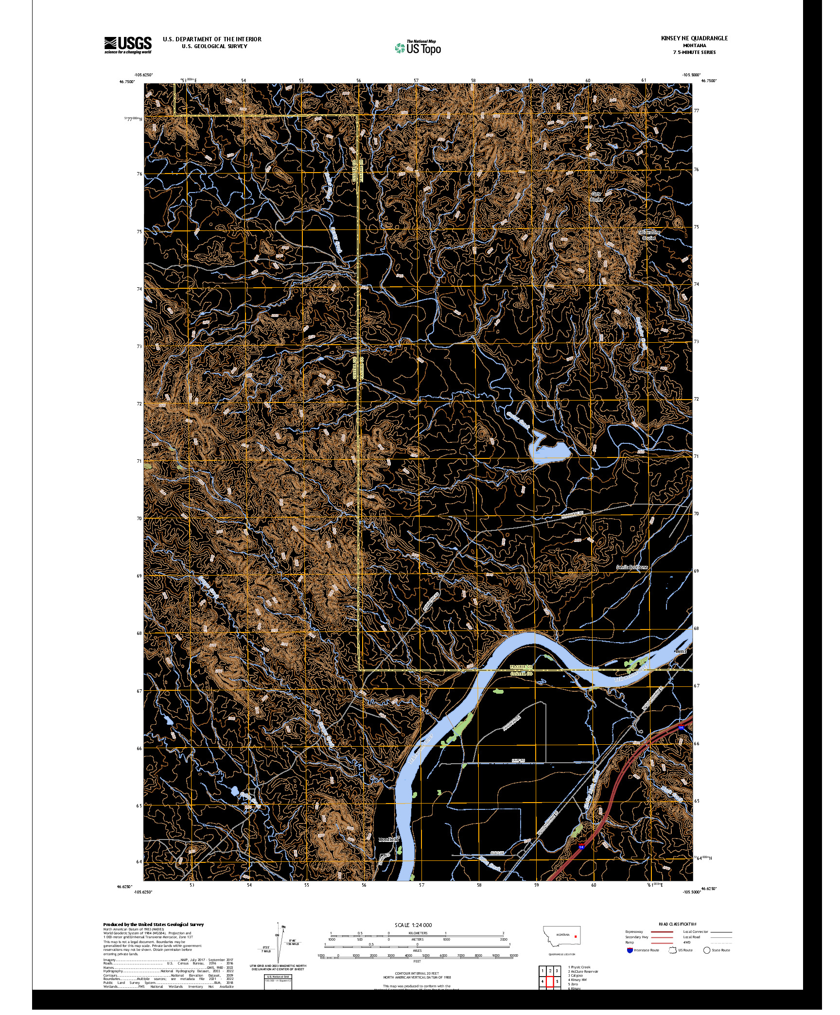 US TOPO 7.5-MINUTE MAP FOR KINSEY NE, MT