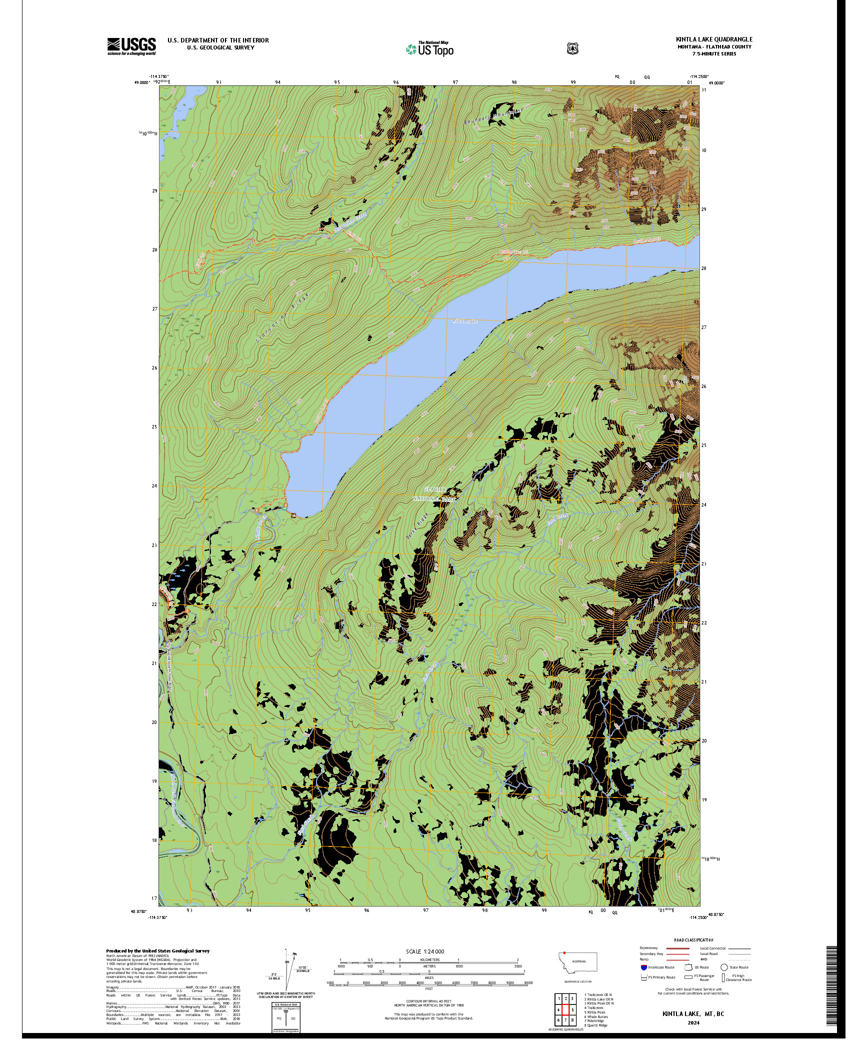 US TOPO 7.5-MINUTE MAP FOR KINTLA LAKE, MT,BC