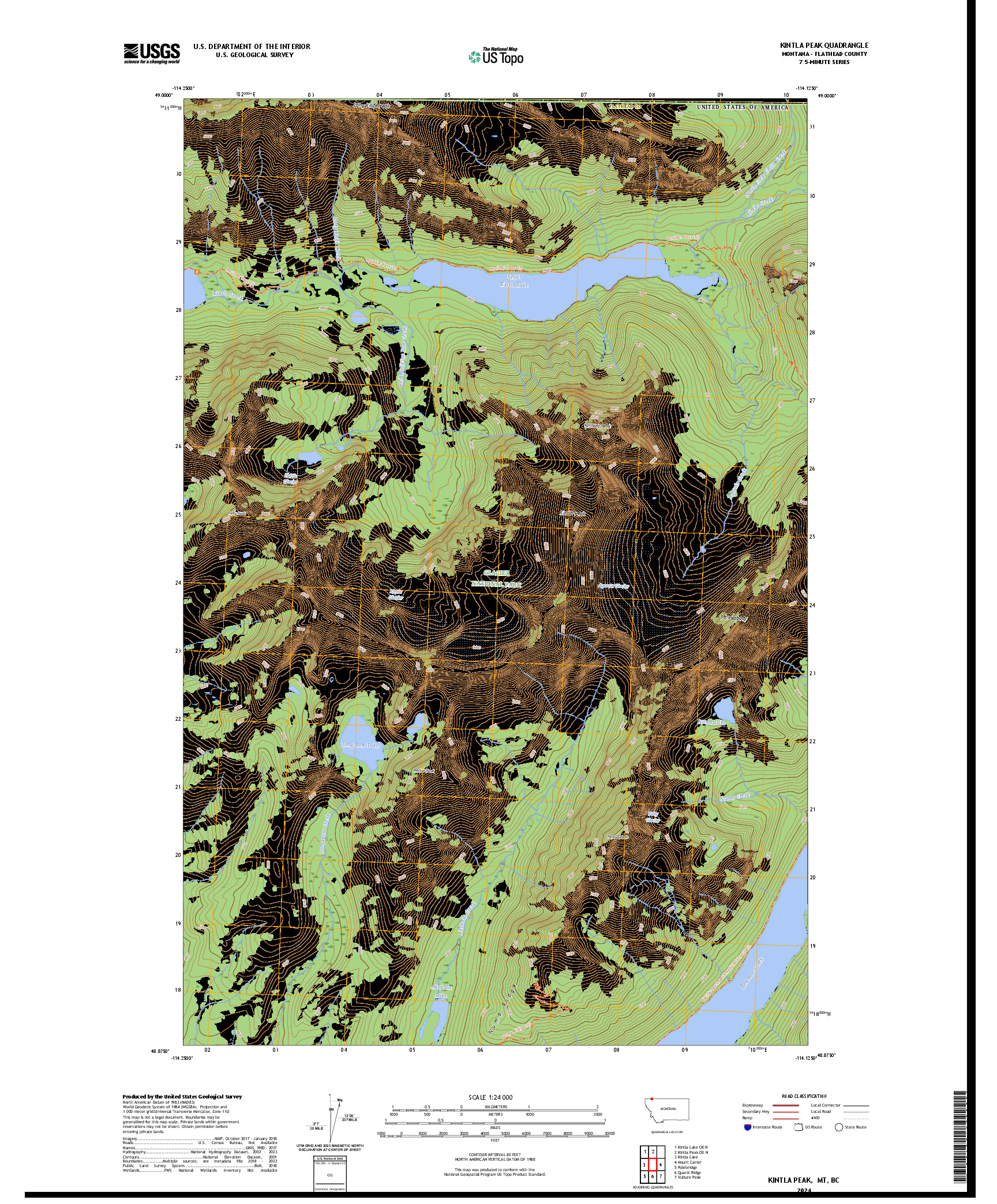 US TOPO 7.5-MINUTE MAP FOR KINTLA PEAK, MT,BC