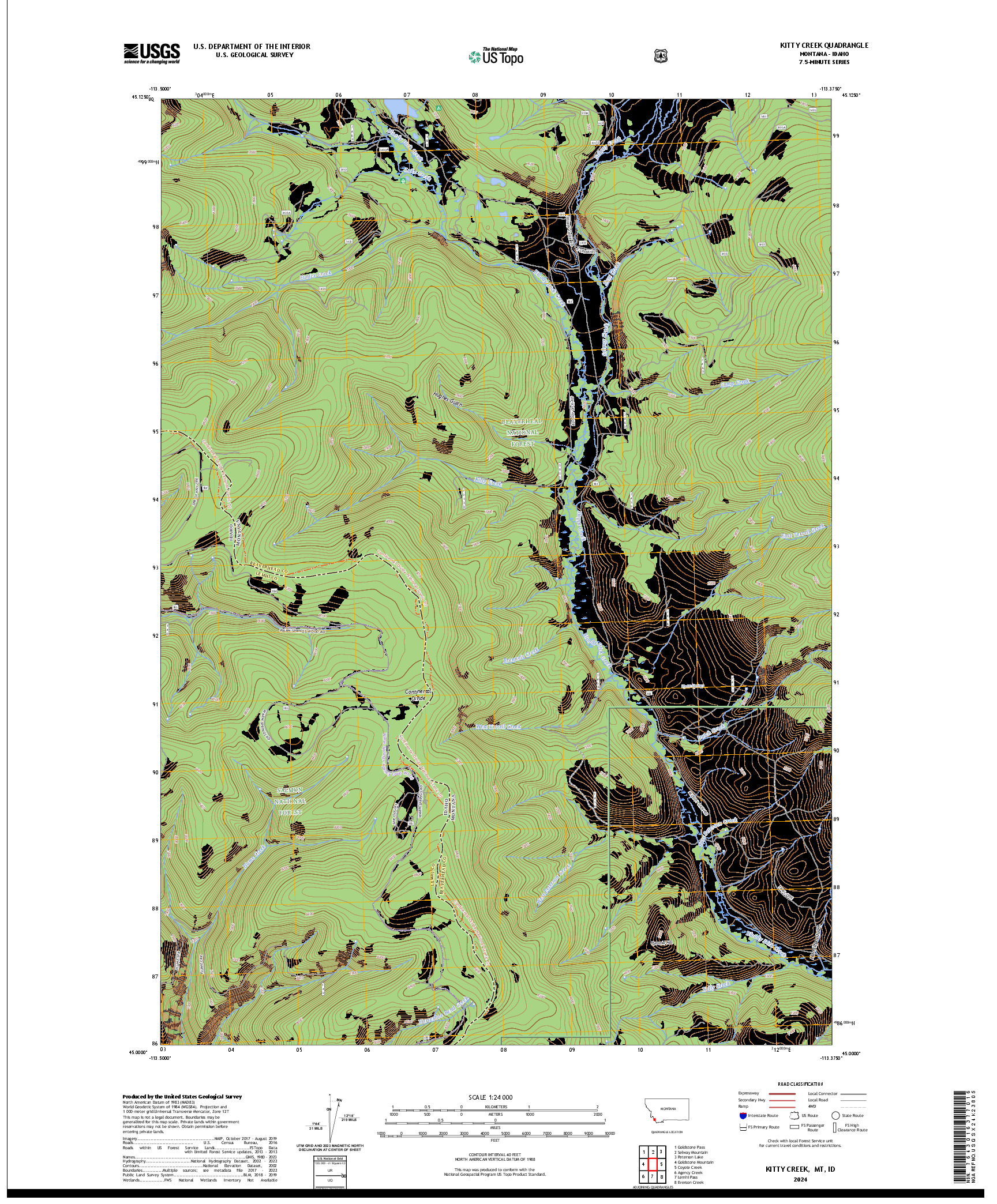US TOPO 7.5-MINUTE MAP FOR KITTY CREEK, MT,ID