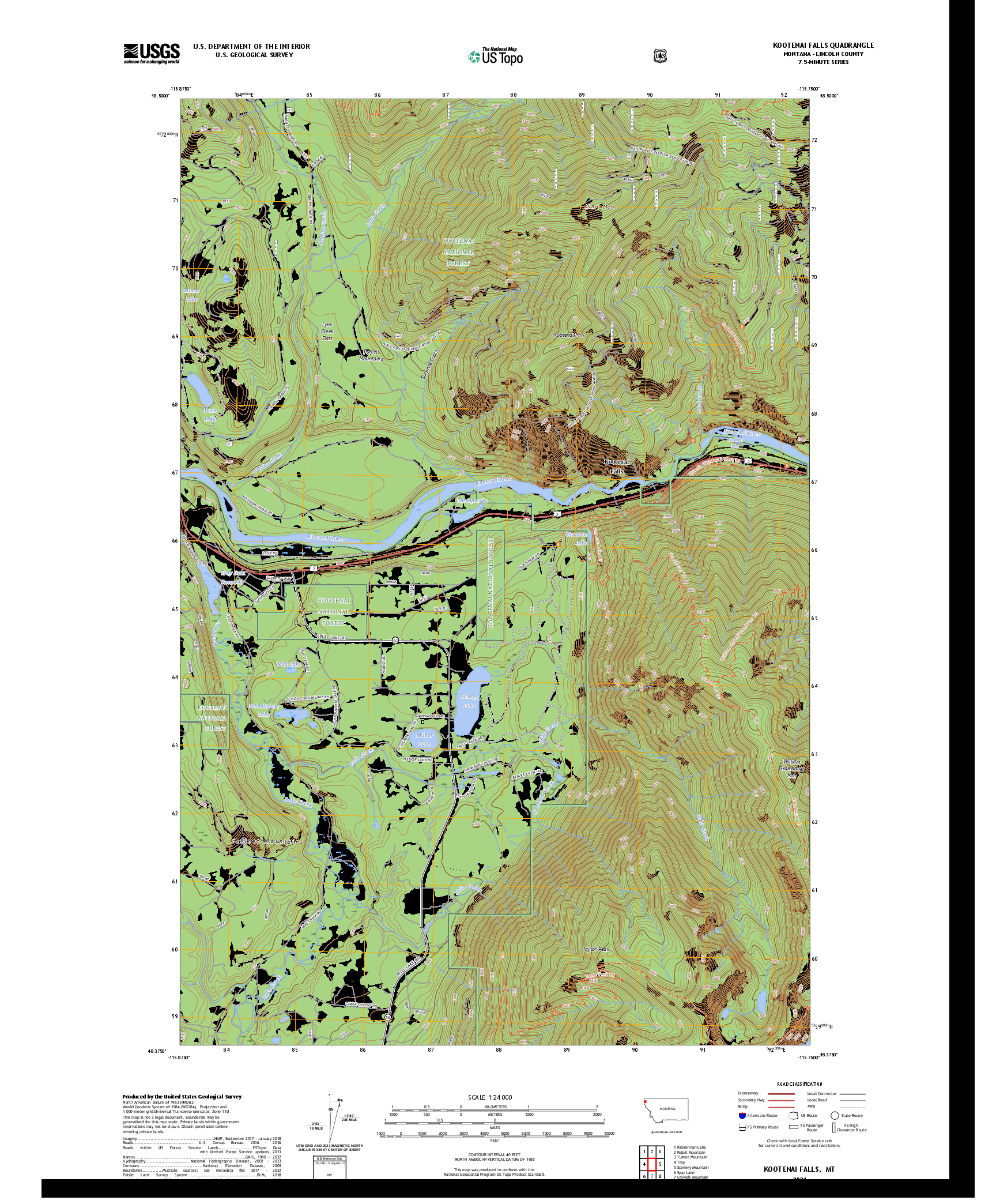 US TOPO 7.5-MINUTE MAP FOR KOOTENAI FALLS, MT
