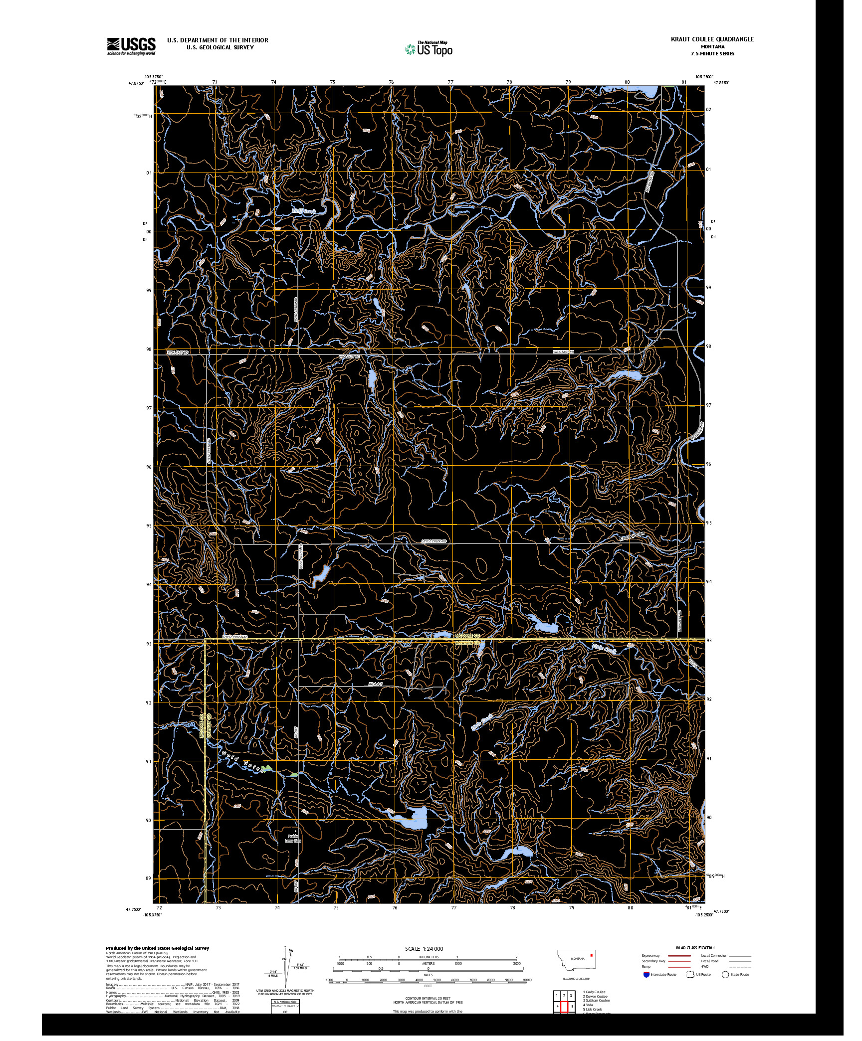 US TOPO 7.5-MINUTE MAP FOR KRAUT COULEE, MT