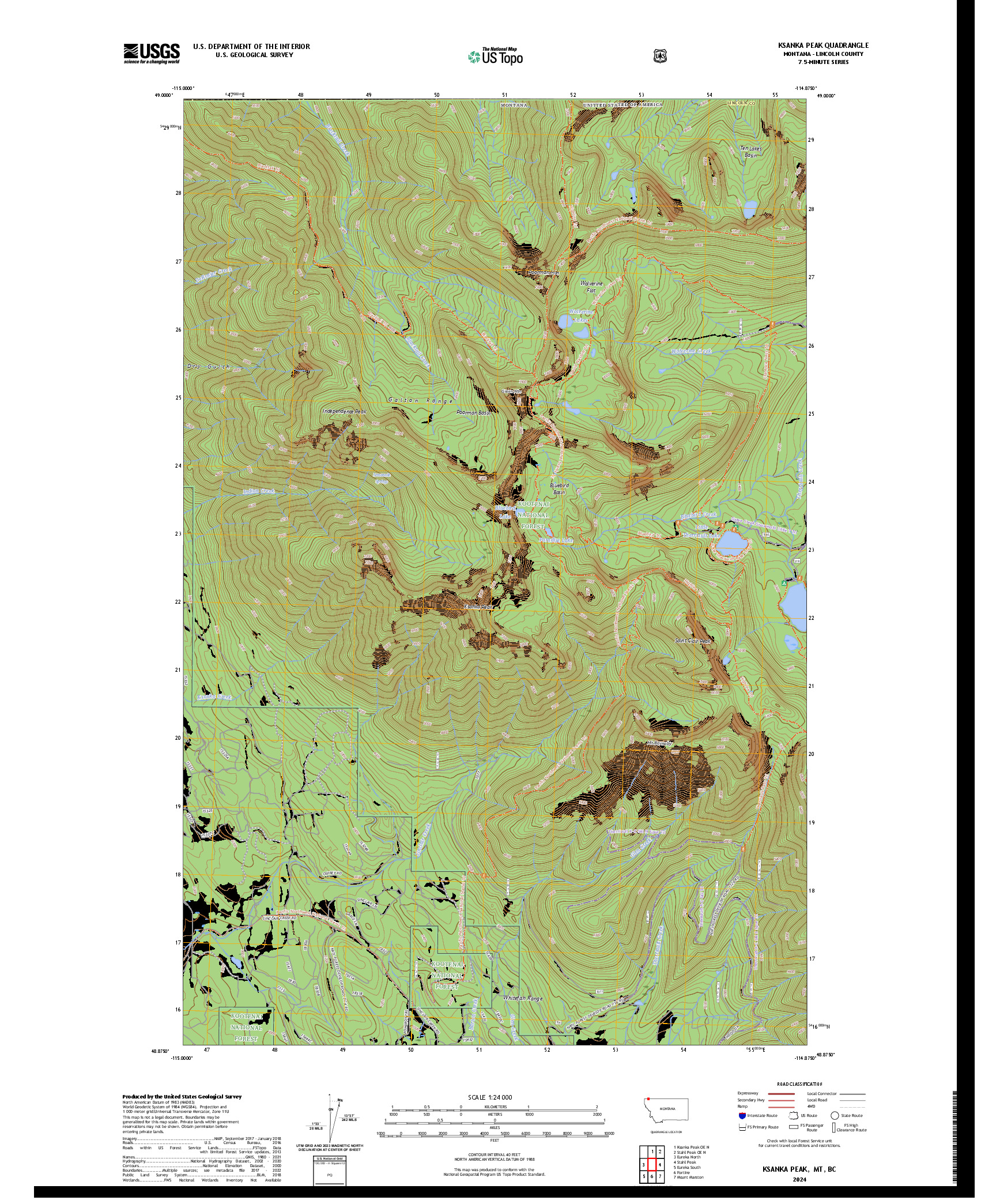 US TOPO 7.5-MINUTE MAP FOR KSANKA PEAK, MT,BC
