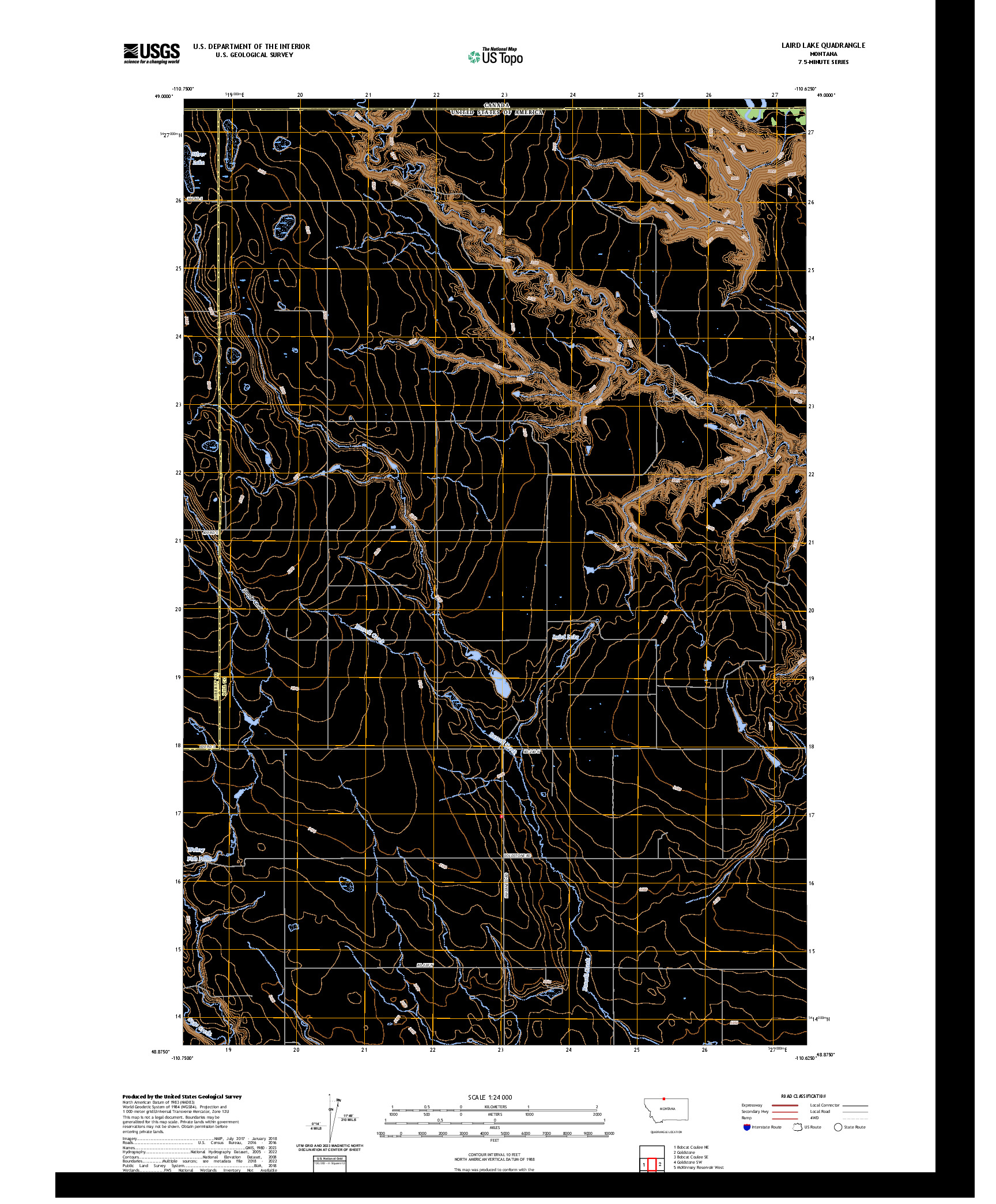 US TOPO 7.5-MINUTE MAP FOR LAIRD LAKE, MT,AB