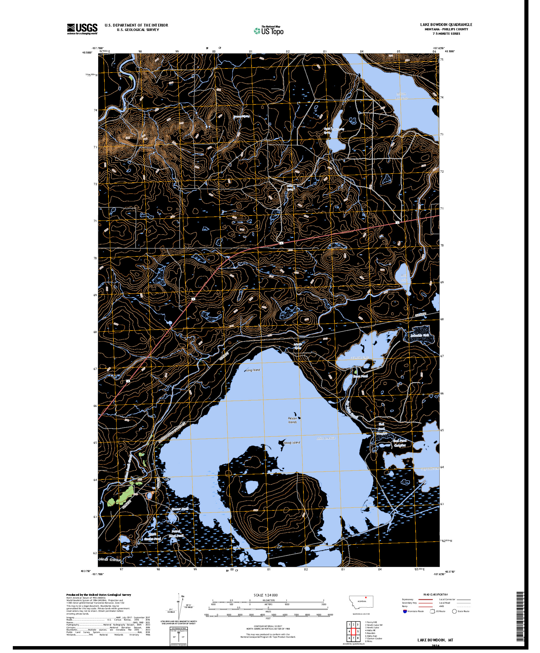 US TOPO 7.5-MINUTE MAP FOR LAKE BOWDOIN, MT