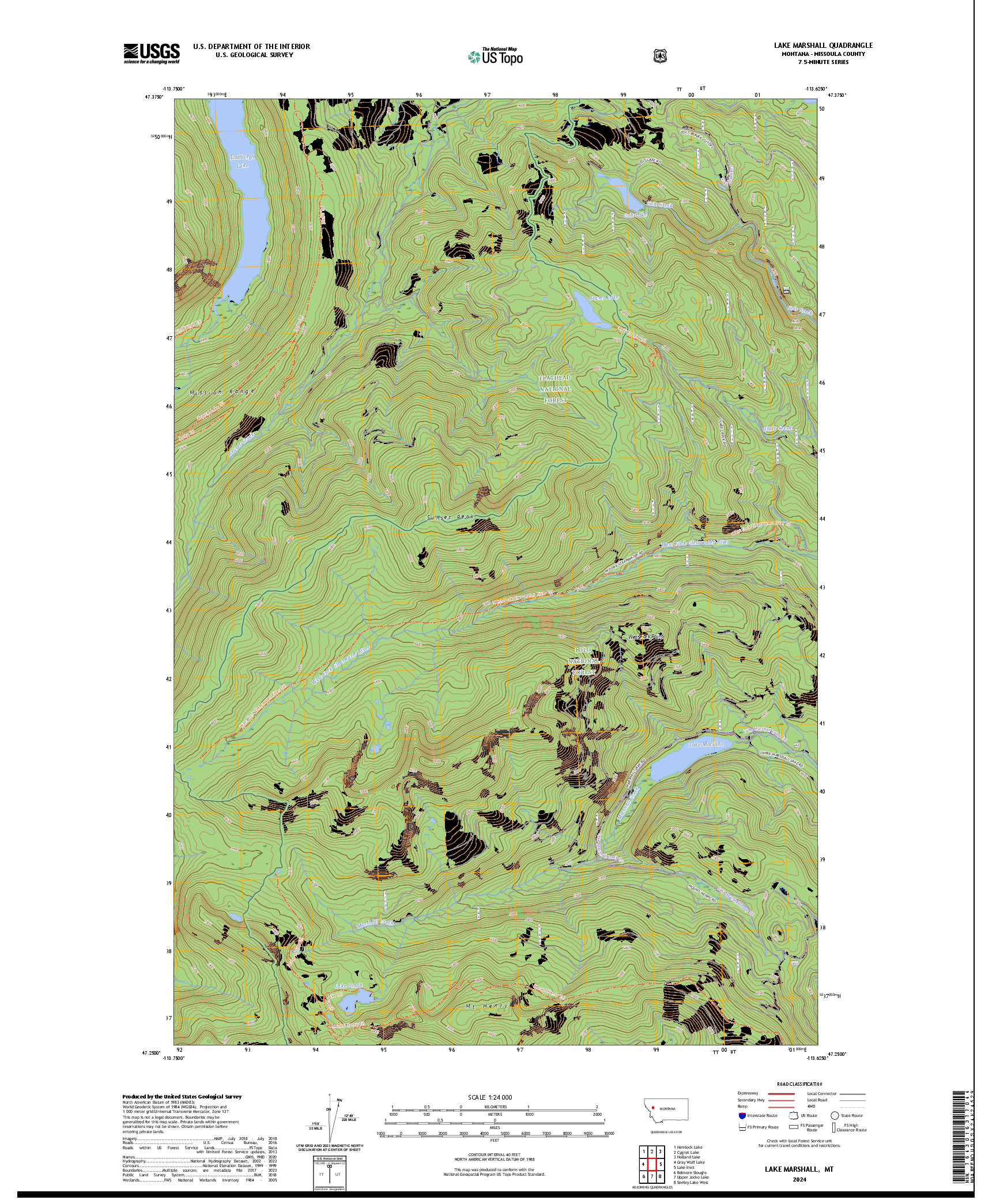 US TOPO 7.5-MINUTE MAP FOR LAKE MARSHALL, MT