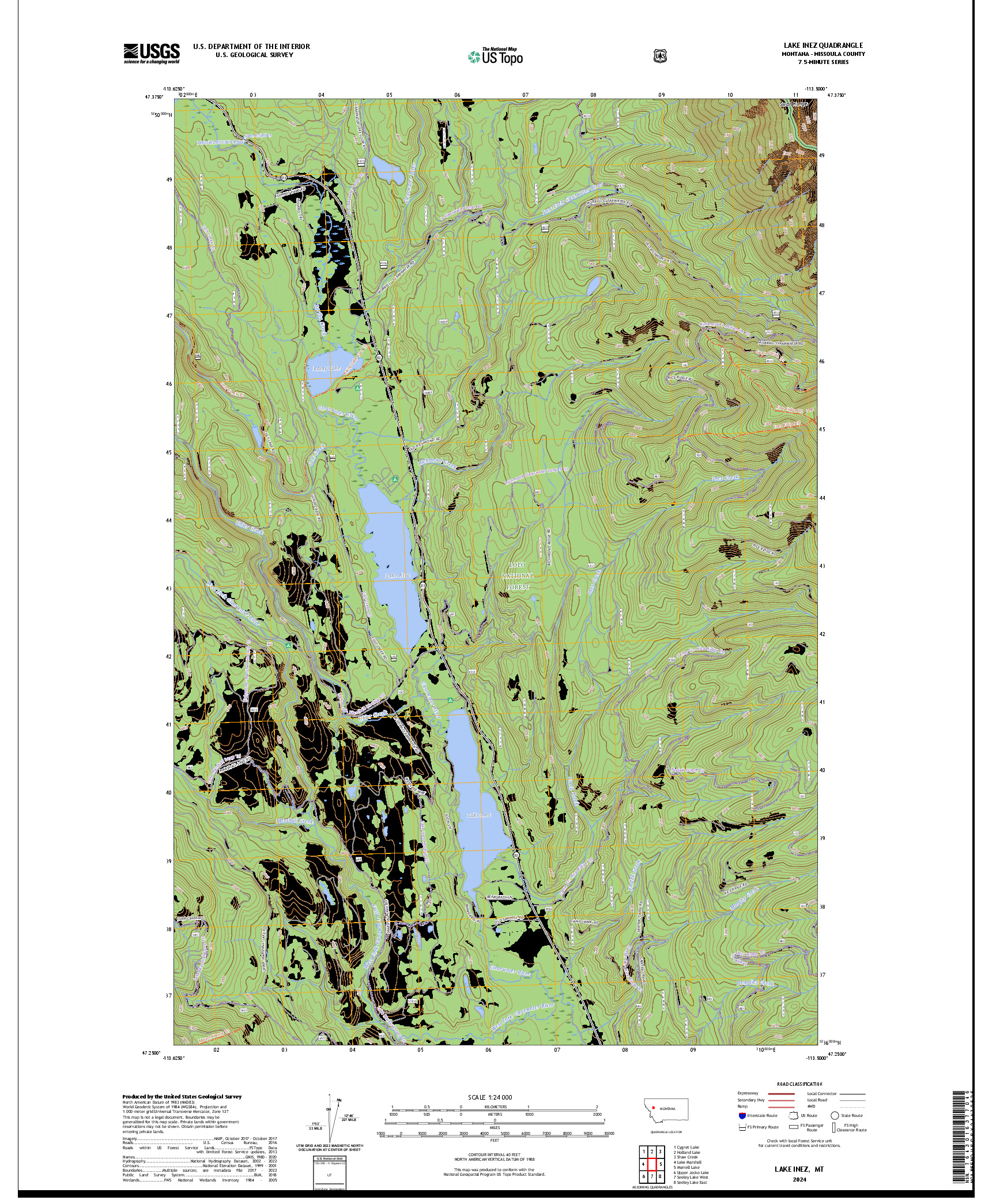 US TOPO 7.5-MINUTE MAP FOR LAKE INEZ, MT