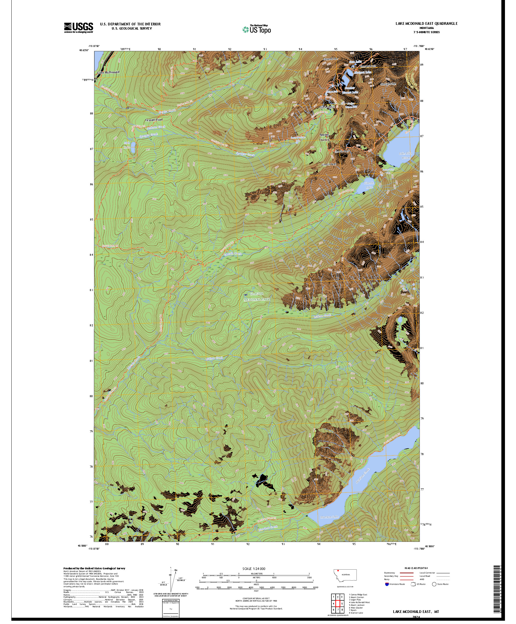 US TOPO 7.5-MINUTE MAP FOR LAKE MCDONALD EAST, MT