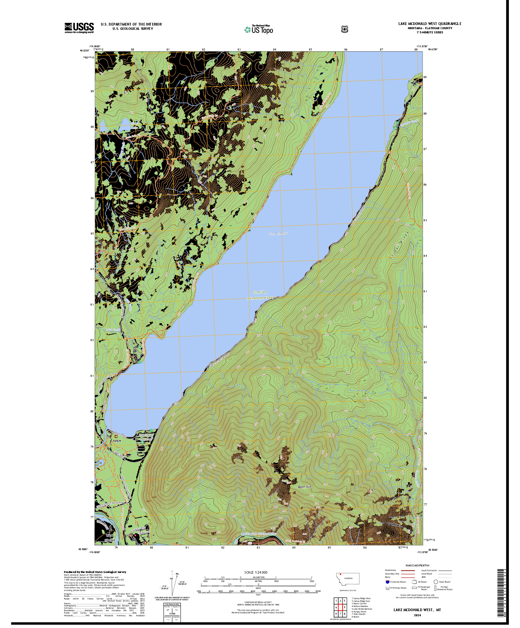 US TOPO 7.5-MINUTE MAP FOR LAKE MCDONALD WEST, MT