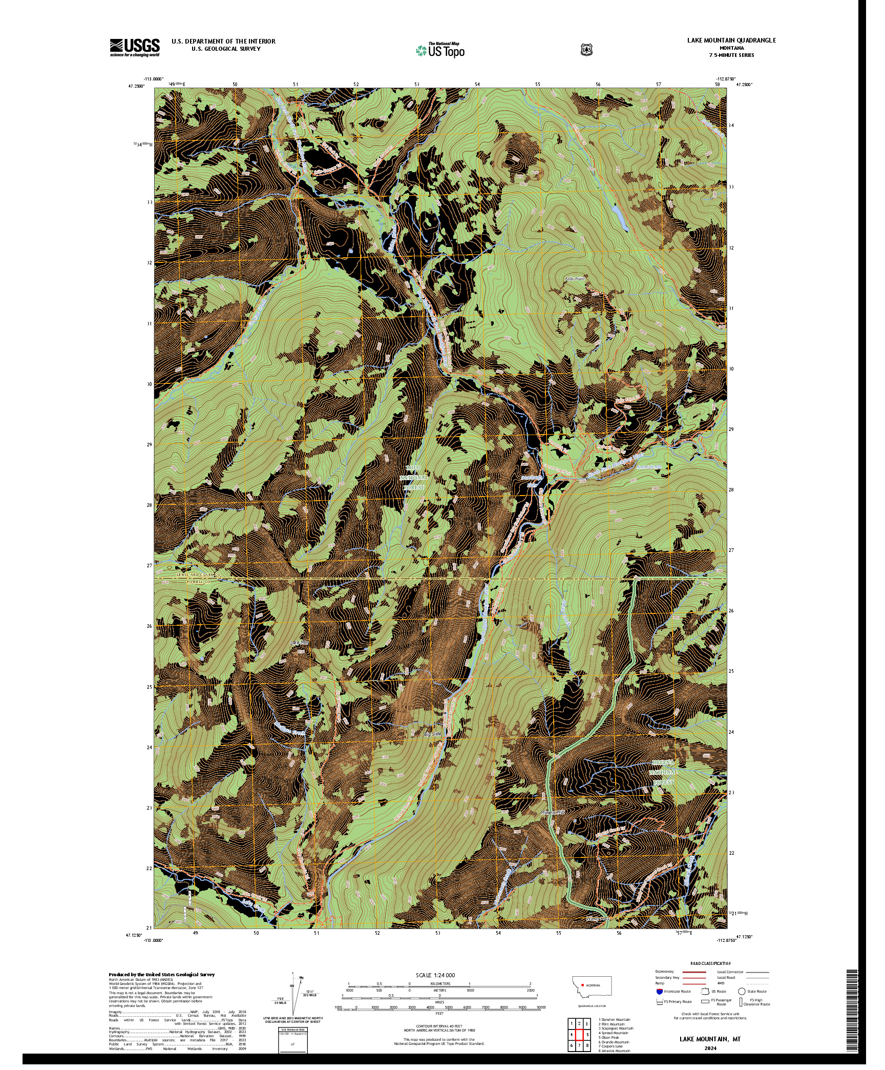US TOPO 7.5-MINUTE MAP FOR LAKE MOUNTAIN, MT