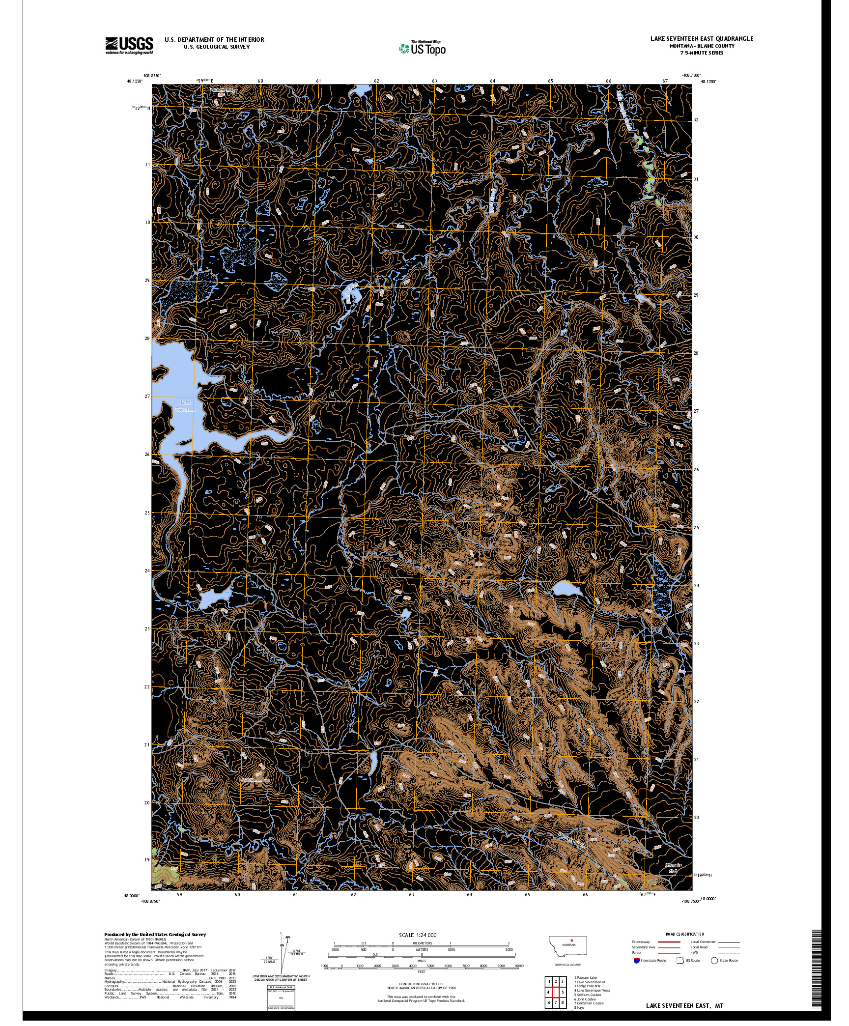 US TOPO 7.5-MINUTE MAP FOR LAKE SEVENTEEN EAST, MT
