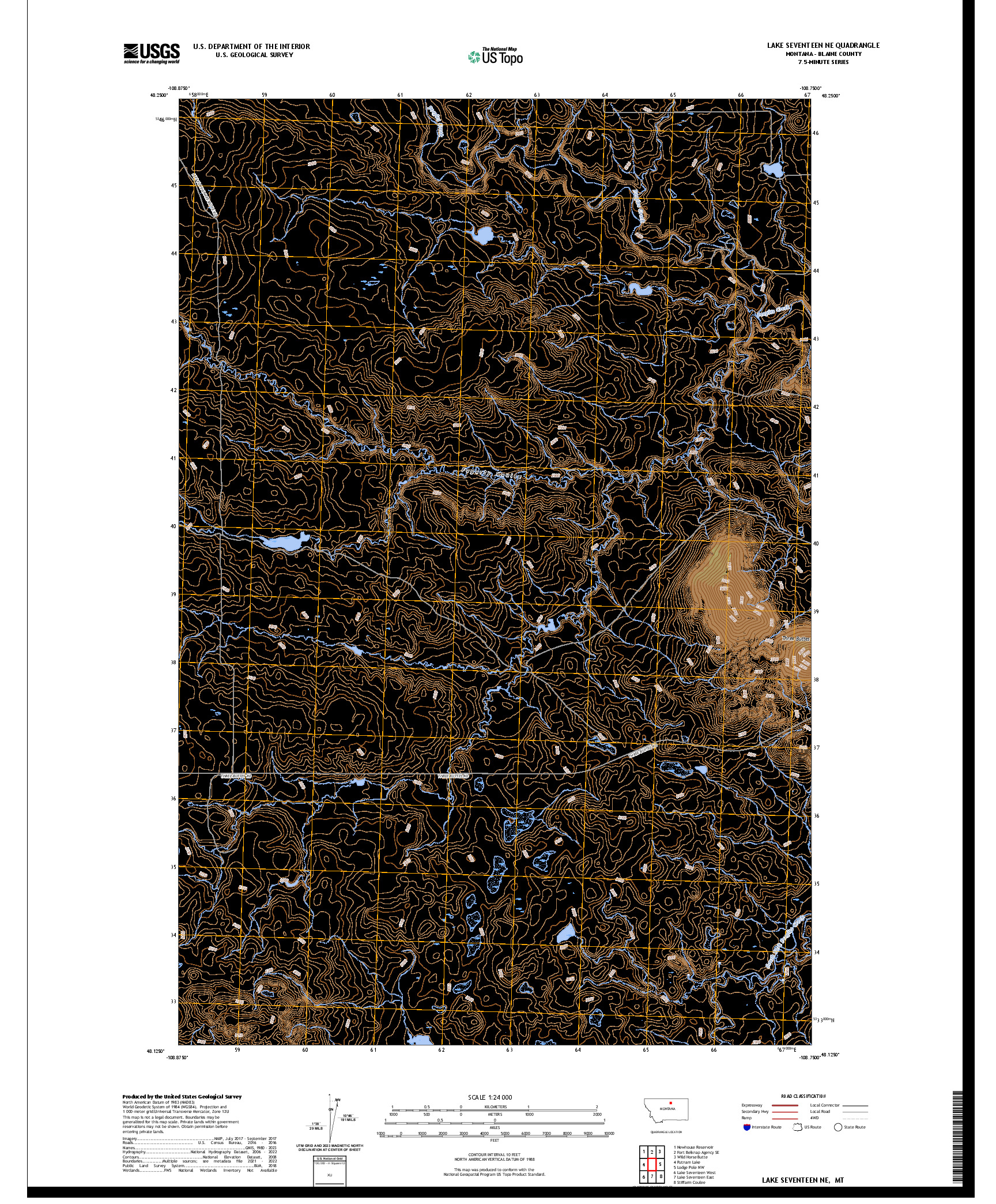US TOPO 7.5-MINUTE MAP FOR LAKE SEVENTEEN NE, MT