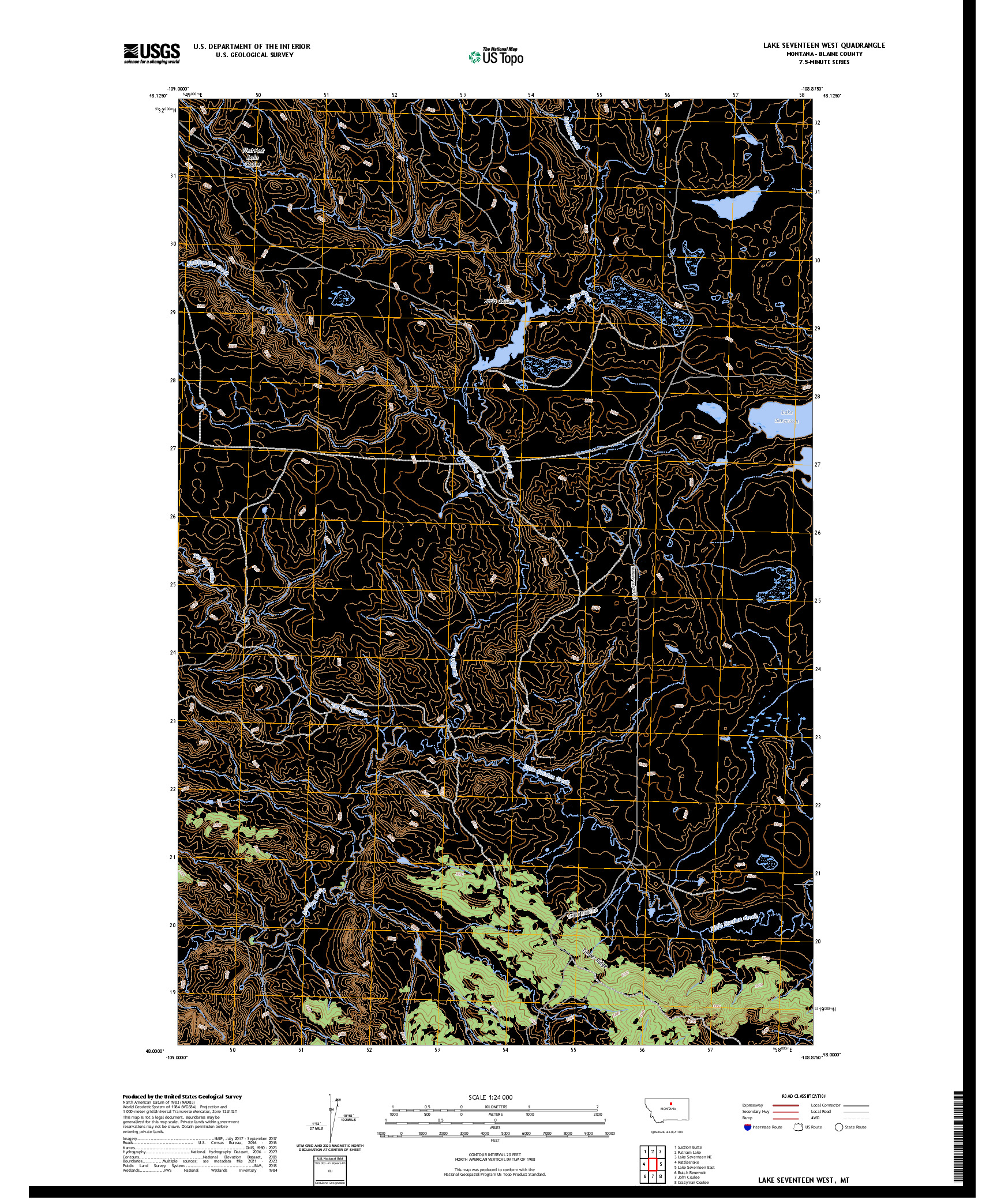 US TOPO 7.5-MINUTE MAP FOR LAKE SEVENTEEN WEST, MT