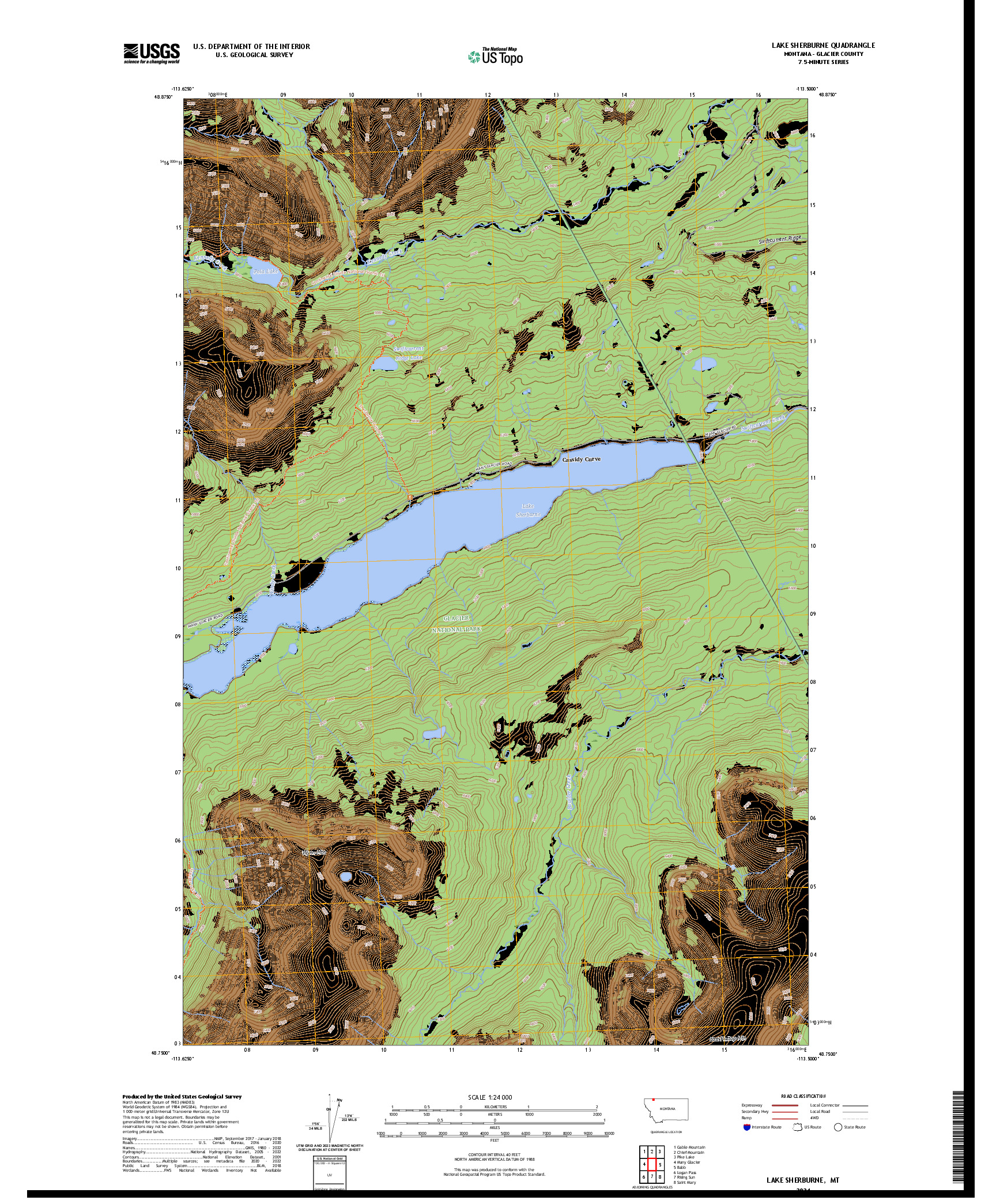 US TOPO 7.5-MINUTE MAP FOR LAKE SHERBURNE, MT