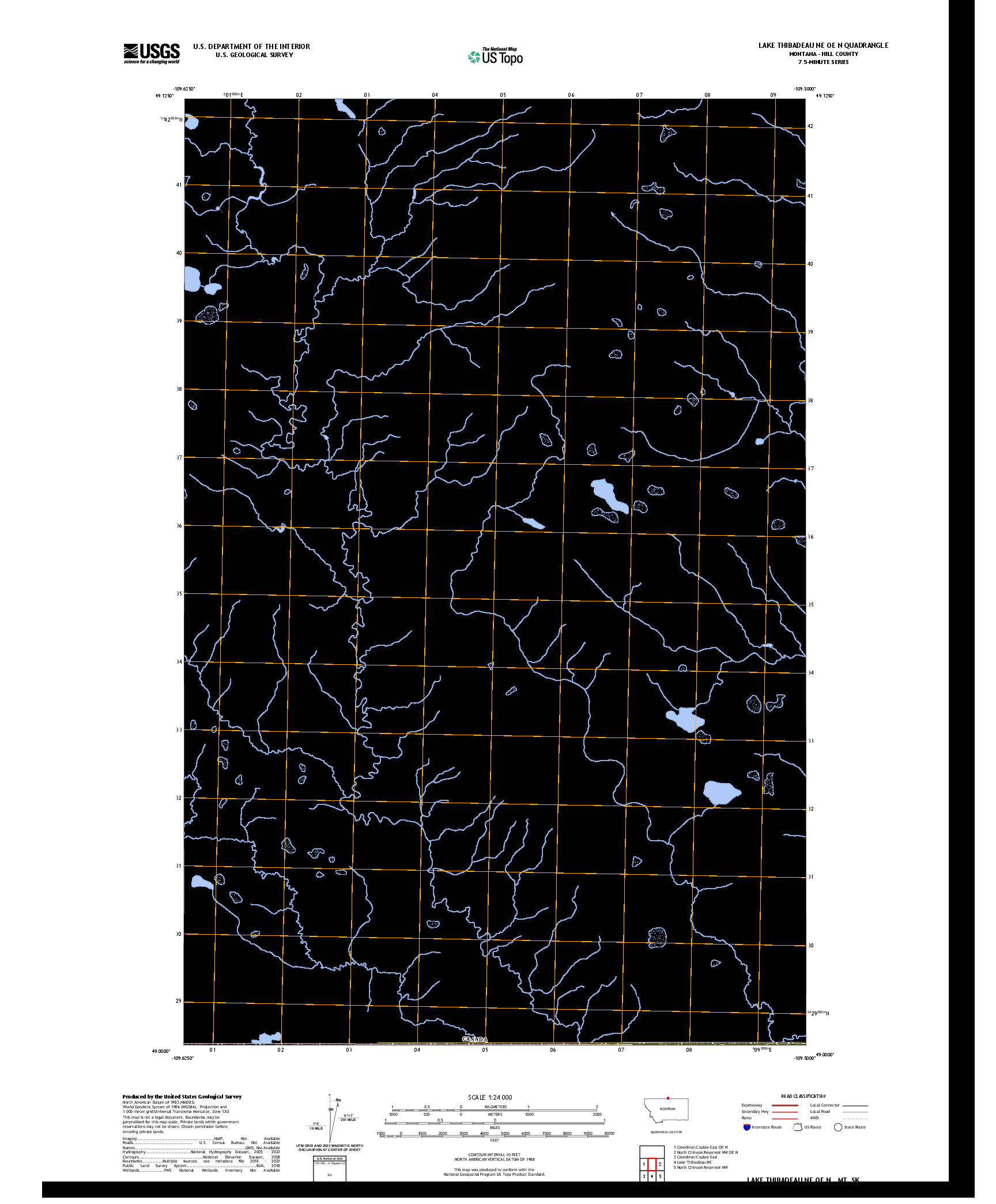 US TOPO 7.5-MINUTE MAP FOR LAKE THIBADEAU NE OE N, MT,SK