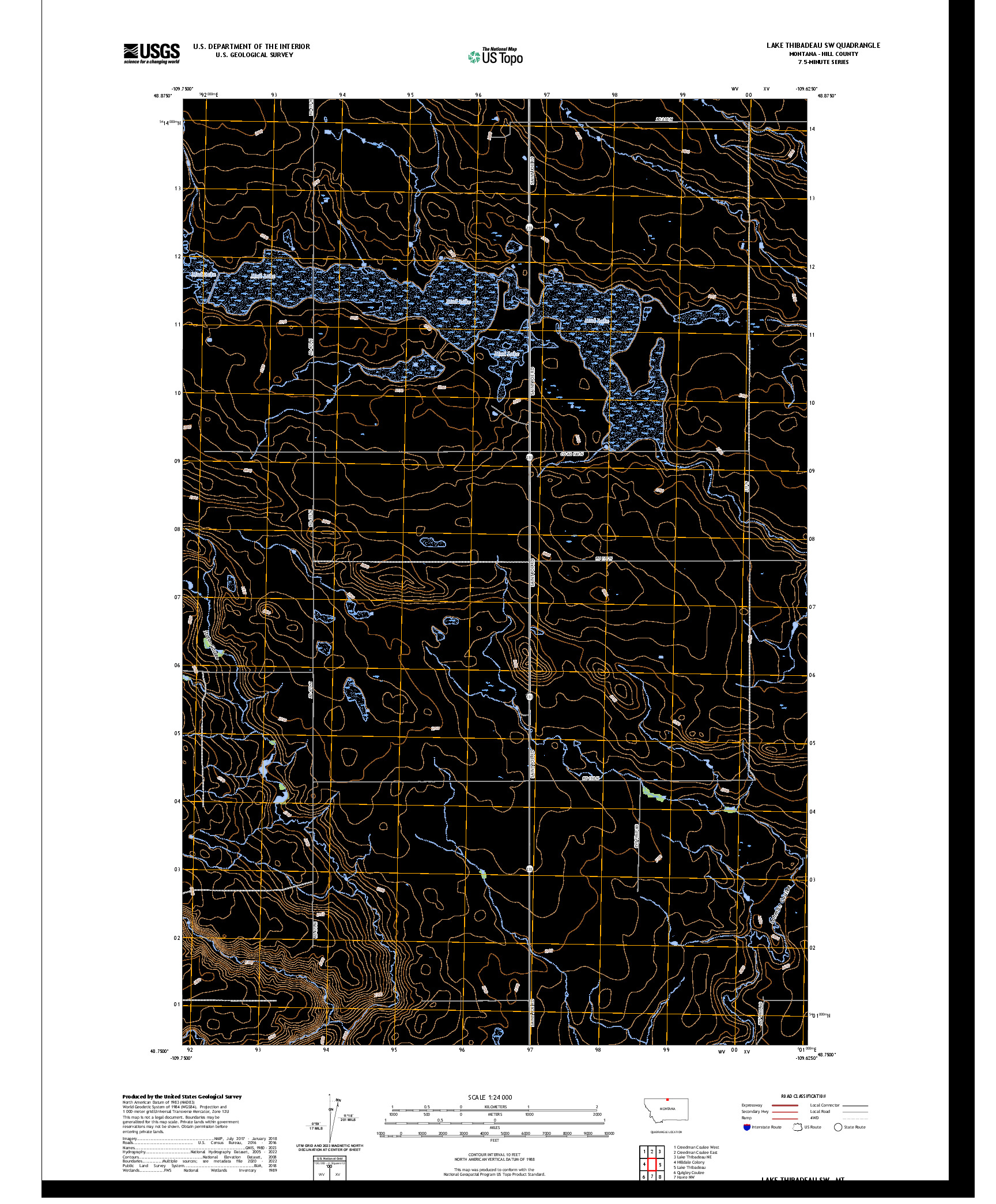 US TOPO 7.5-MINUTE MAP FOR LAKE THIBADEAU SW, MT