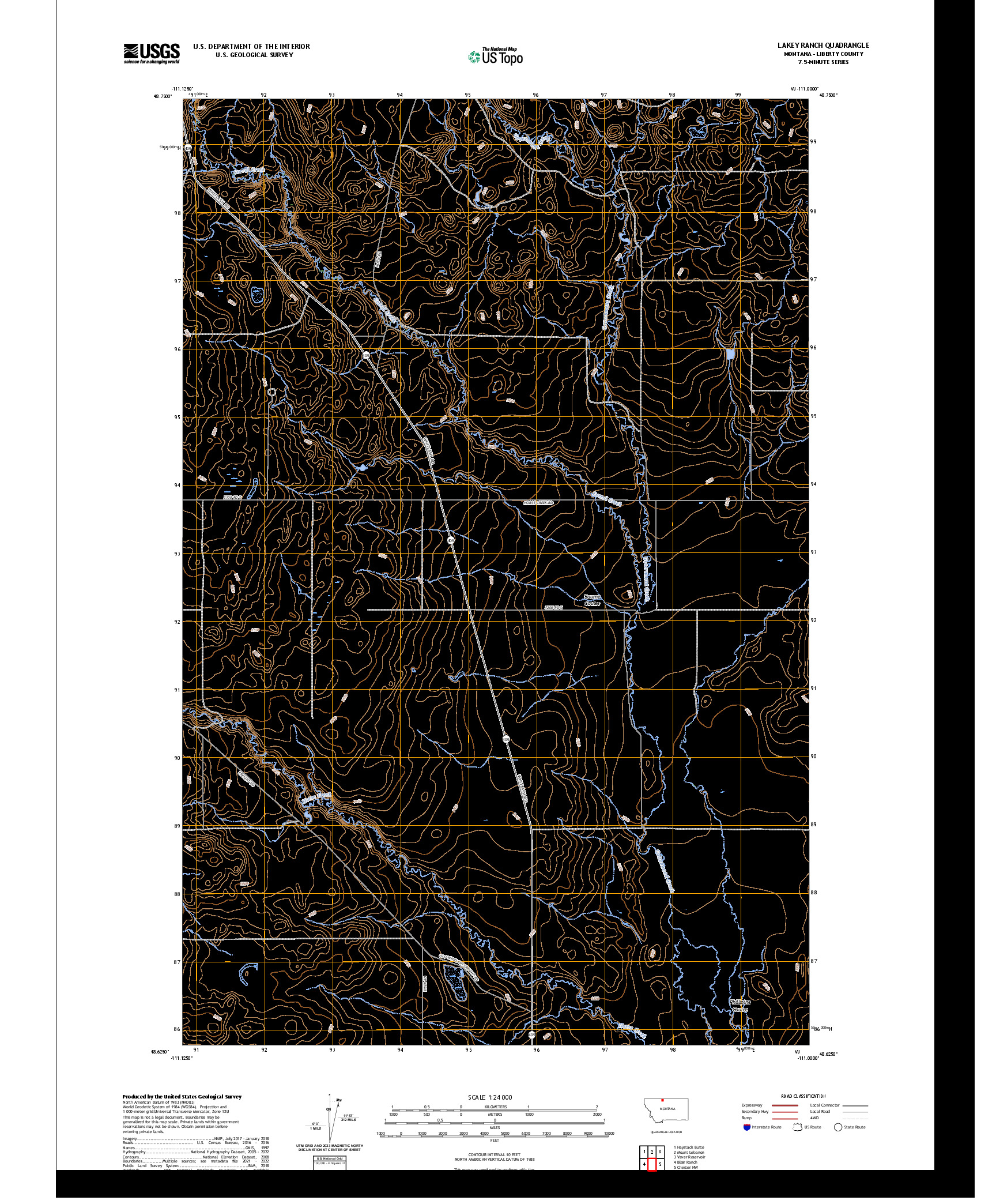 US TOPO 7.5-MINUTE MAP FOR LAKEY RANCH, MT