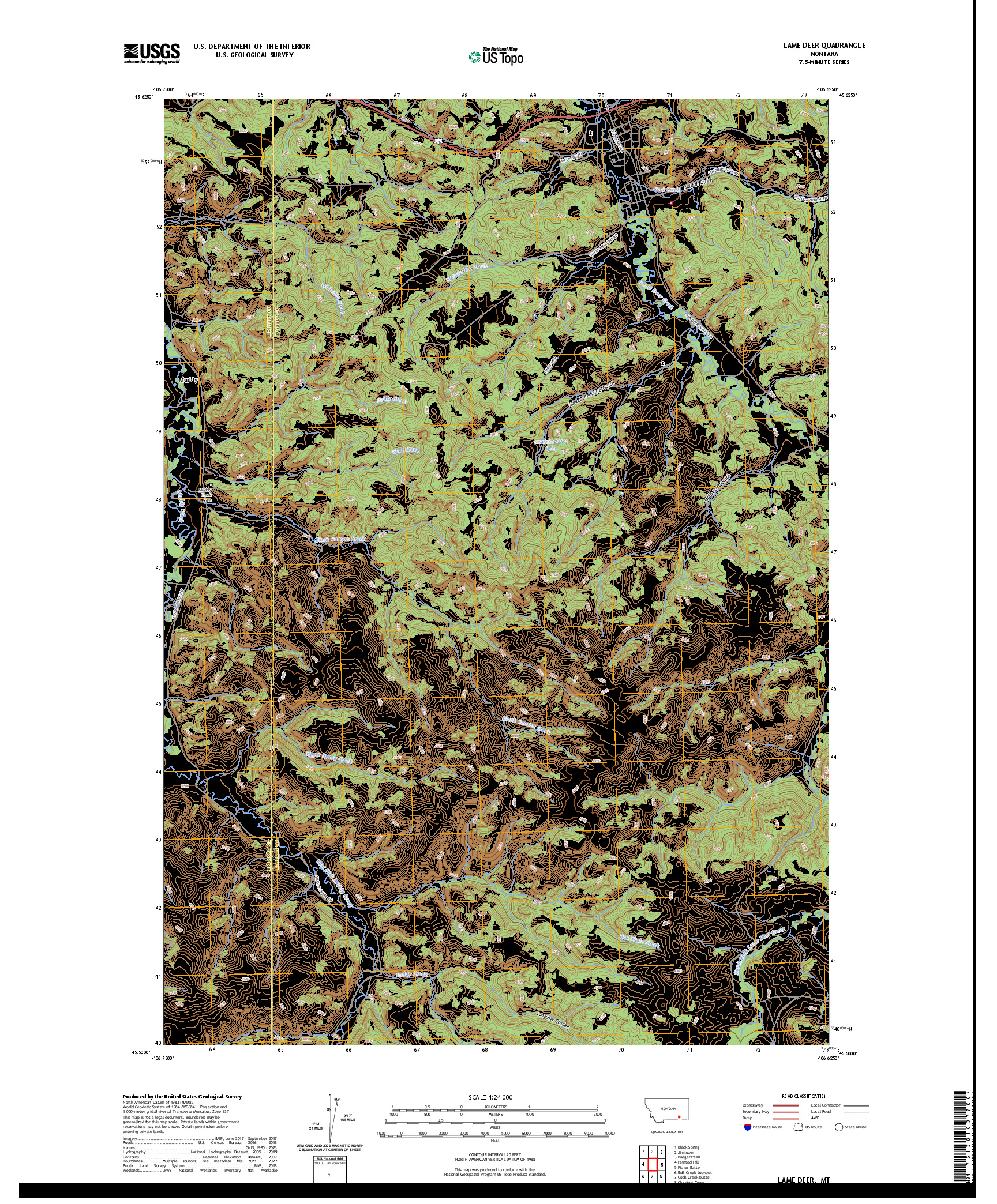 US TOPO 7.5-MINUTE MAP FOR LAME DEER, MT