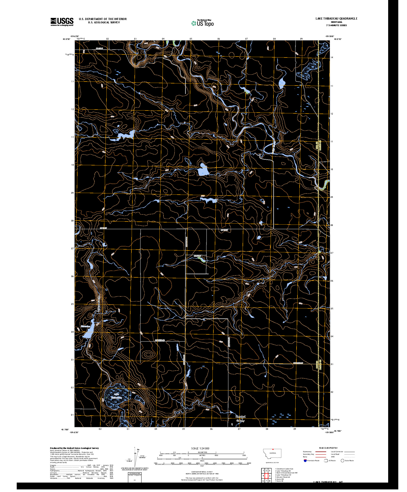 US TOPO 7.5-MINUTE MAP FOR LAKE THIBADEAU, MT