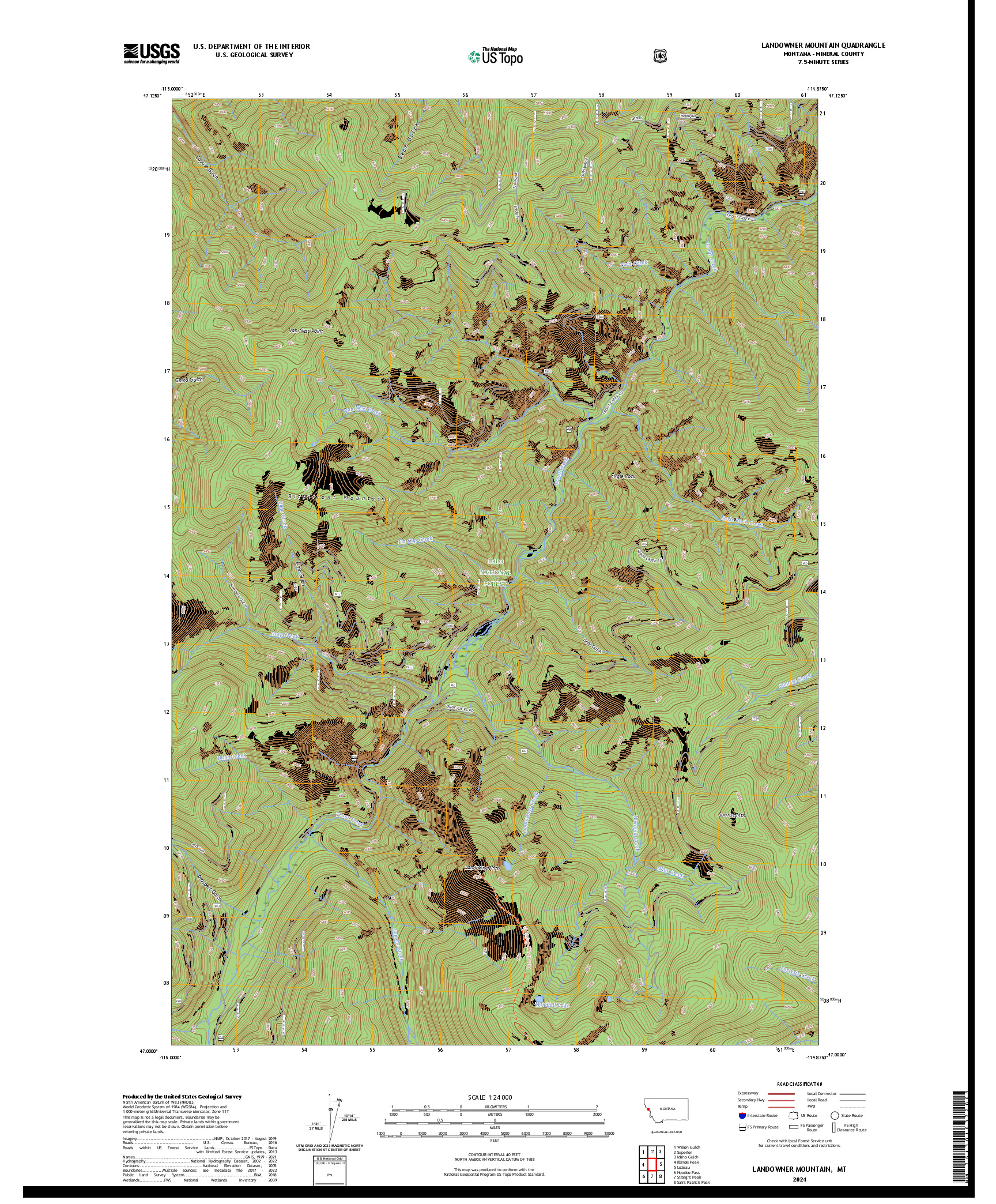 US TOPO 7.5-MINUTE MAP FOR LANDOWNER MOUNTAIN, MT