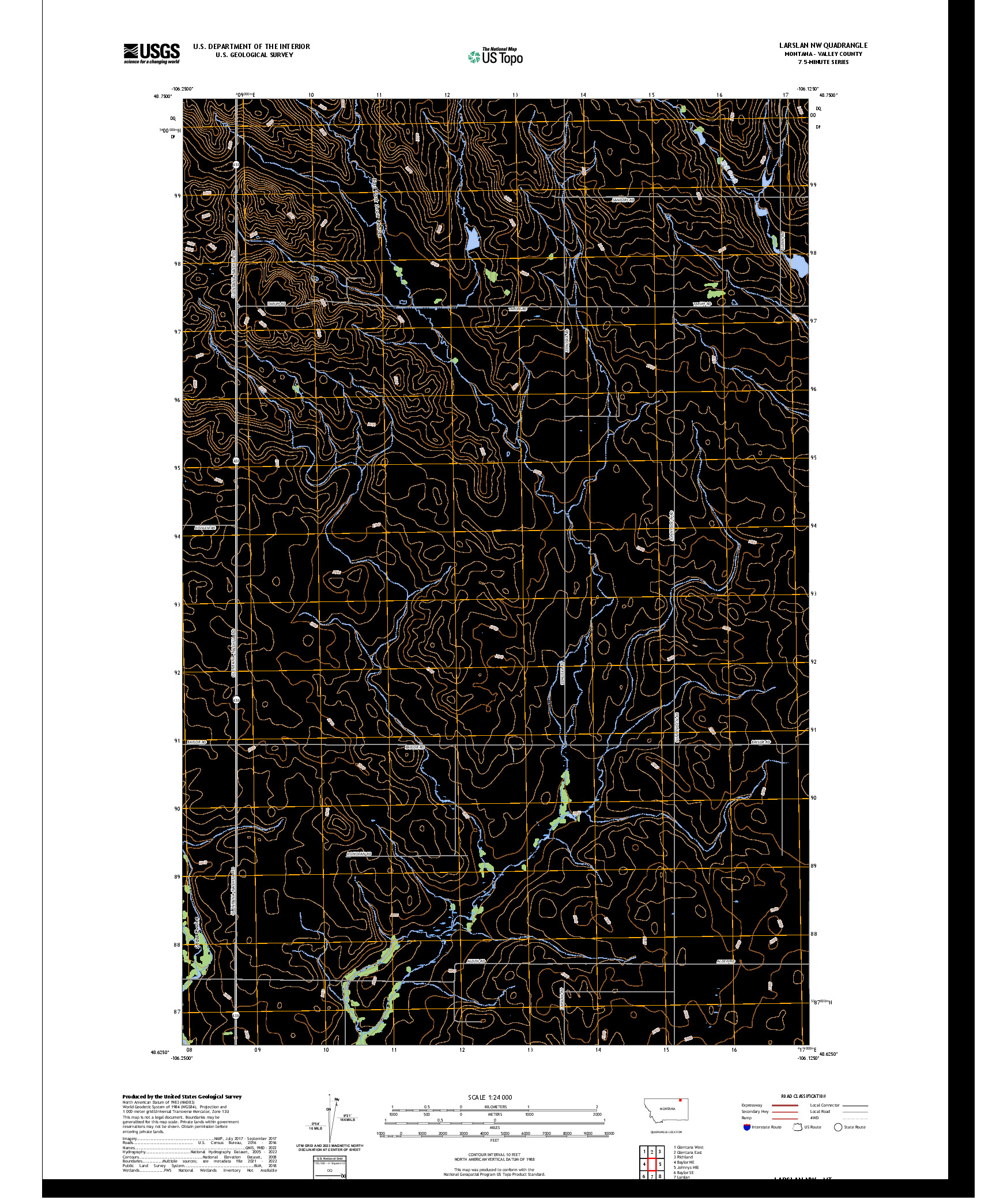 US TOPO 7.5-MINUTE MAP FOR LARSLAN NW, MT