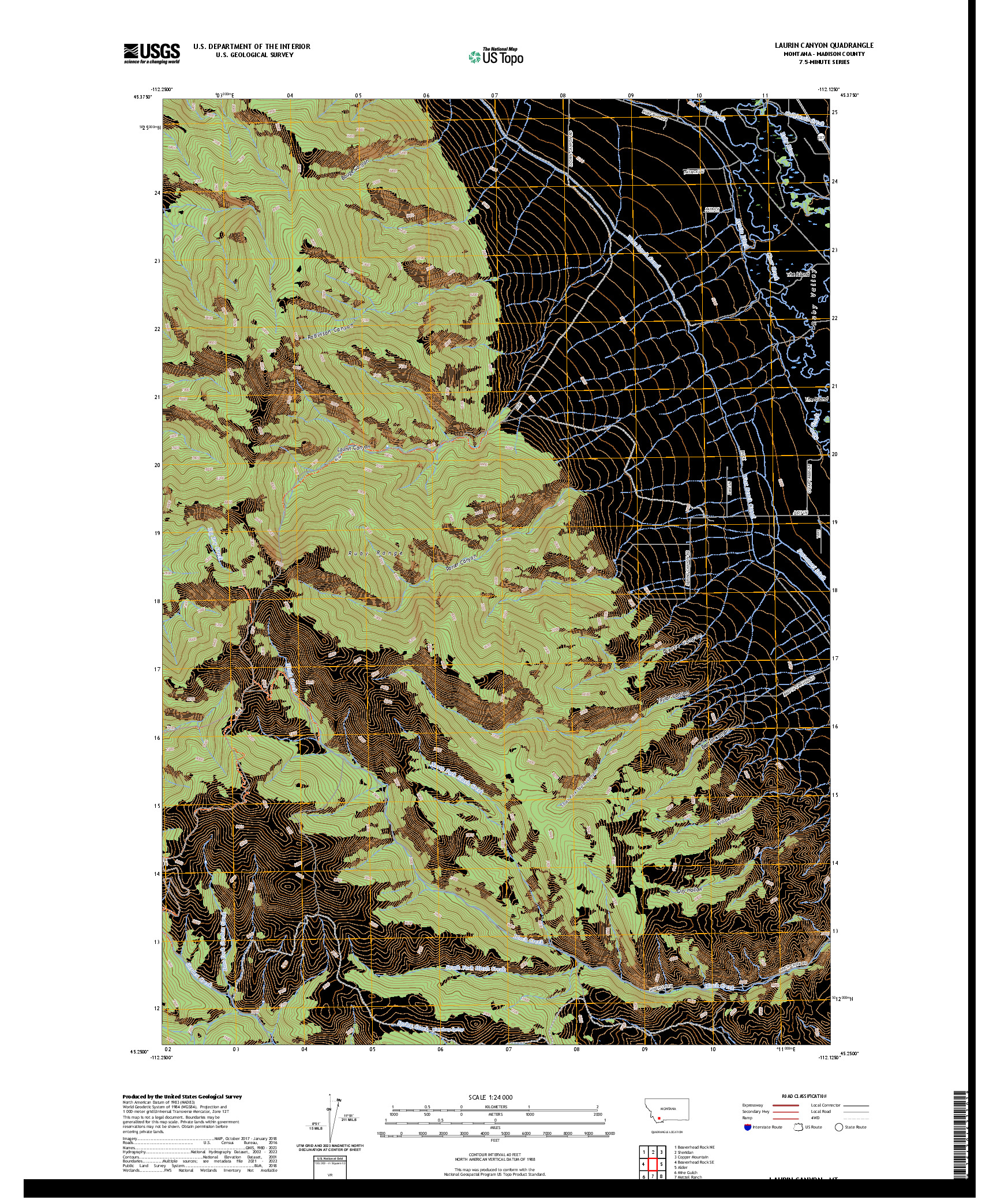 US TOPO 7.5-MINUTE MAP FOR LAURIN CANYON, MT