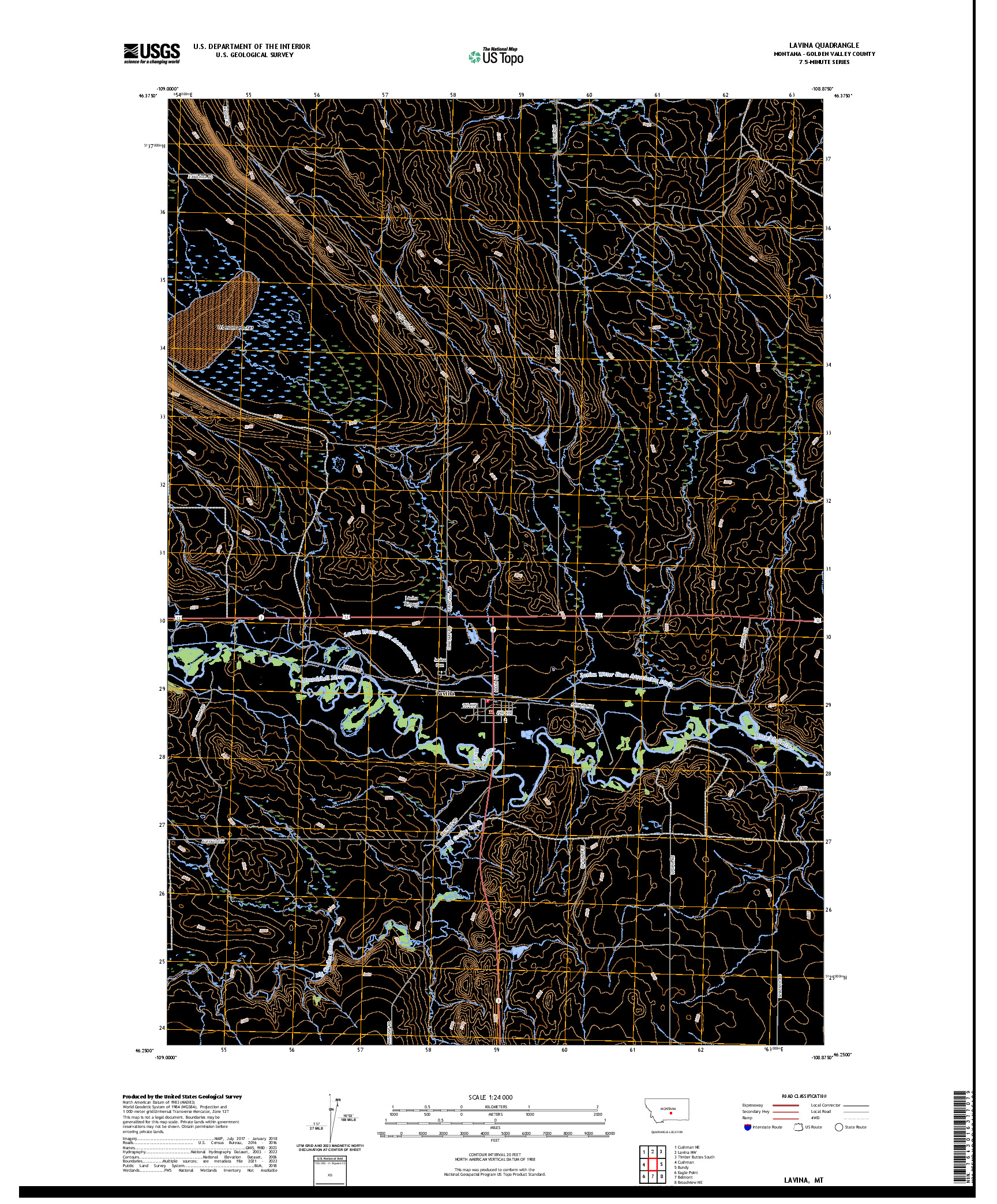 US TOPO 7.5-MINUTE MAP FOR LAVINA, MT