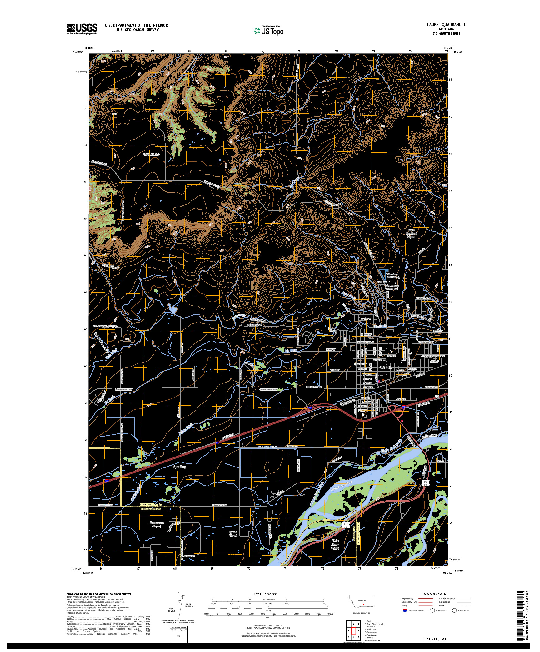 US TOPO 7.5-MINUTE MAP FOR LAUREL, MT