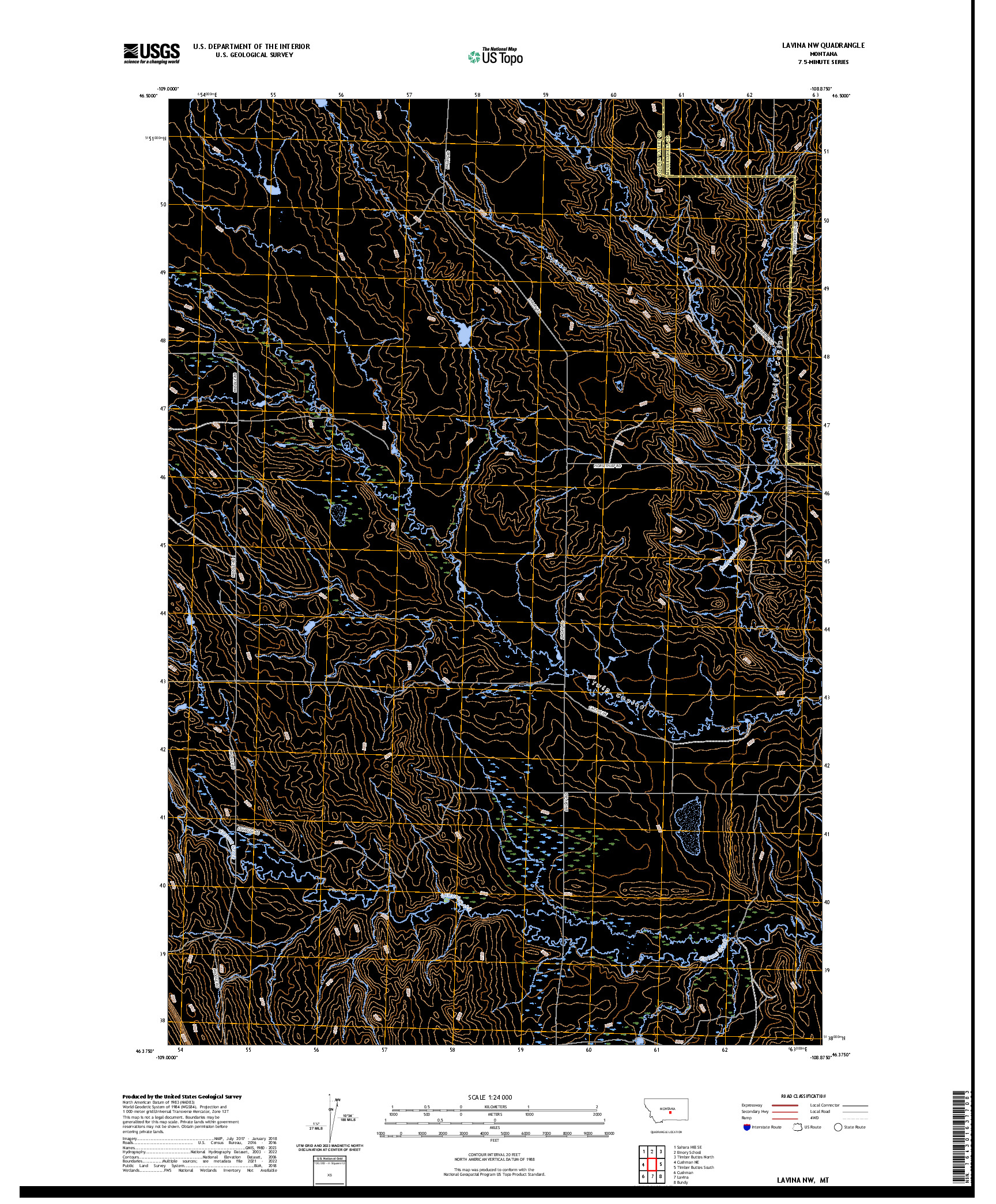 US TOPO 7.5-MINUTE MAP FOR LAVINA NW, MT