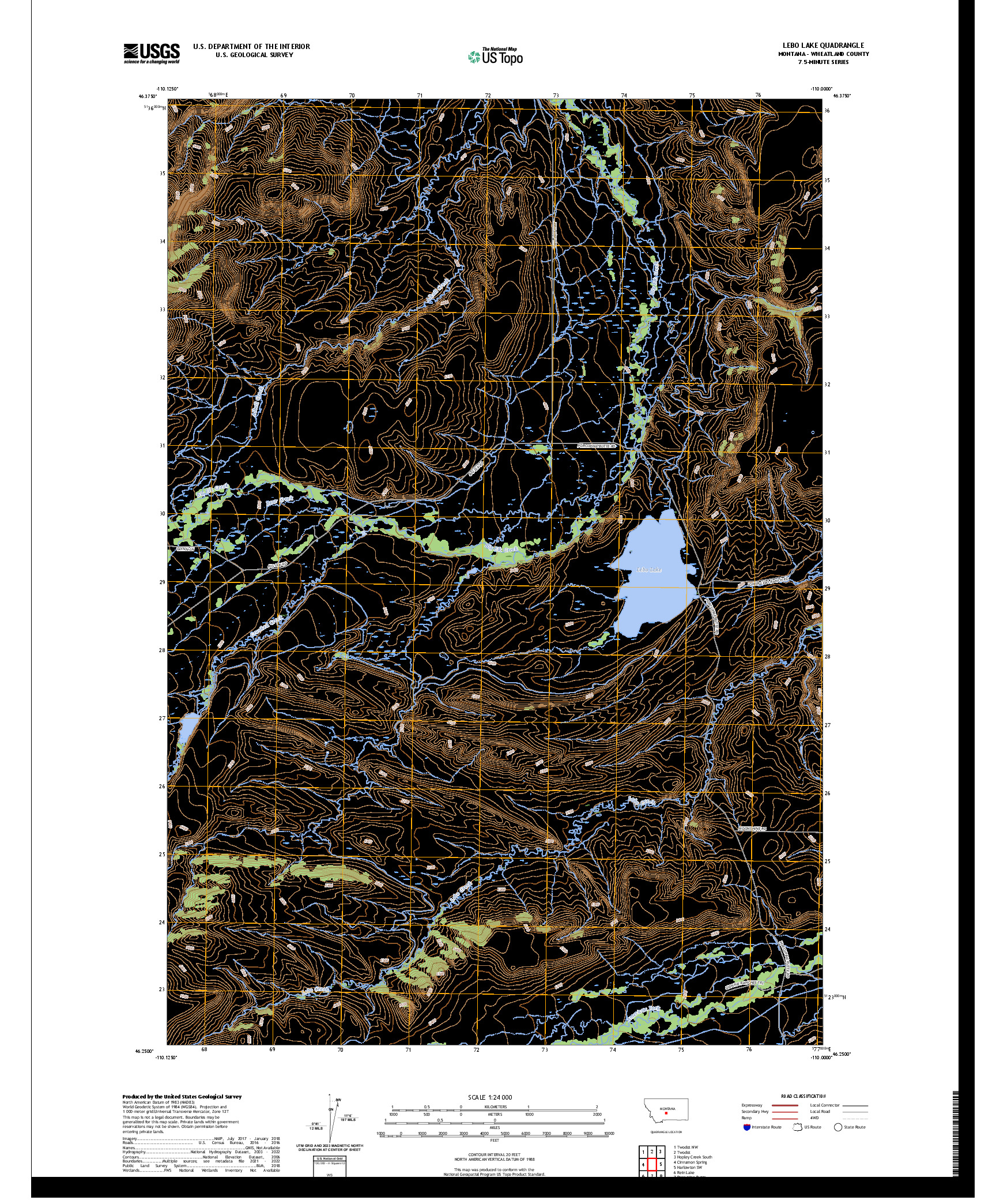 US TOPO 7.5-MINUTE MAP FOR LEBO LAKE, MT