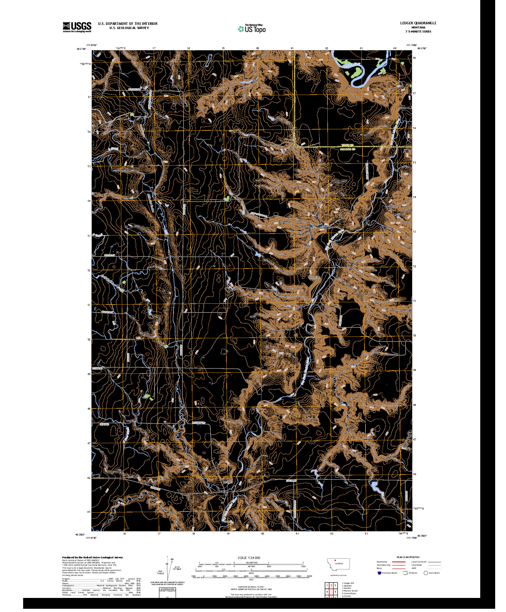 US TOPO 7.5-MINUTE MAP FOR LEDGER, MT