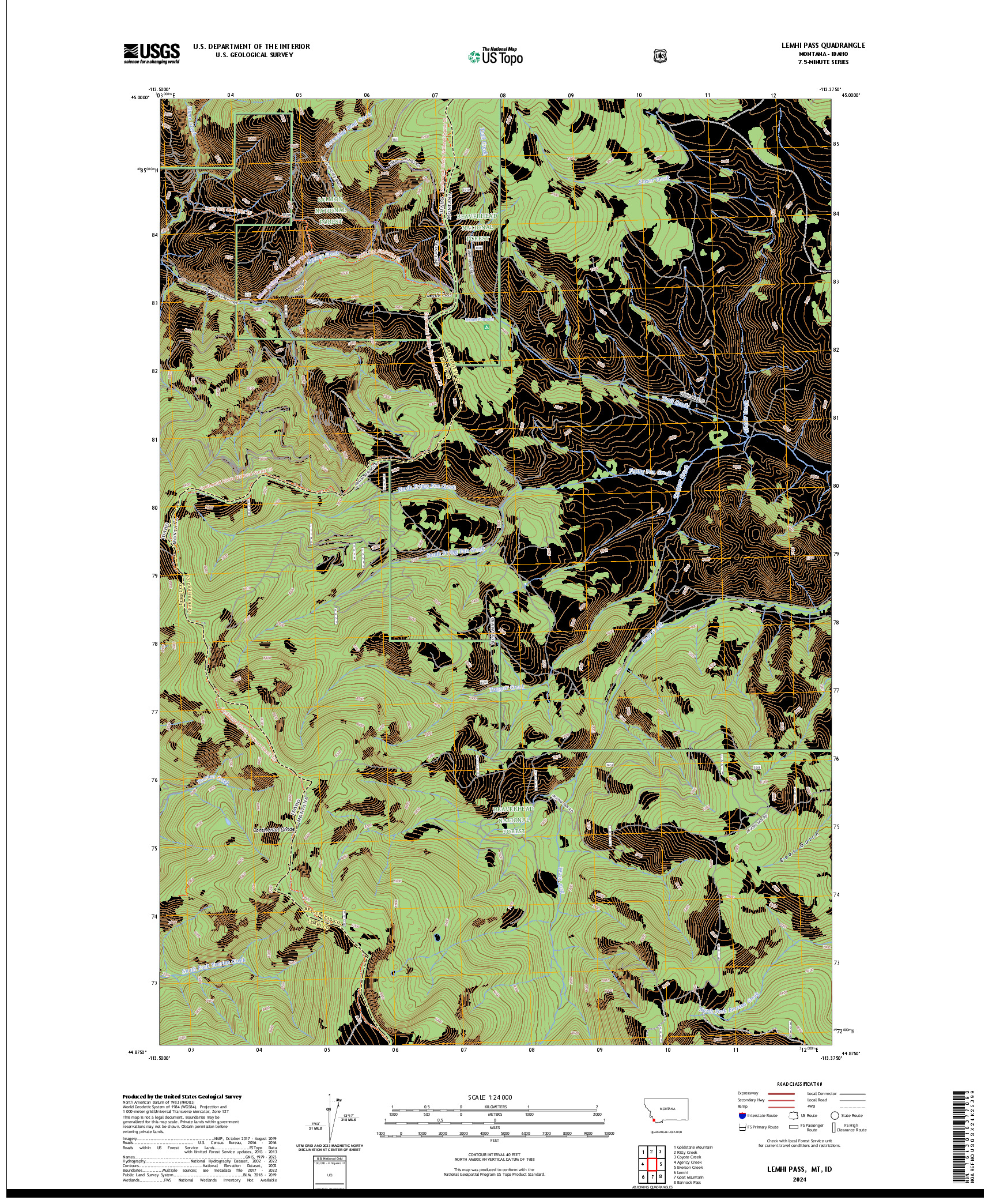 US TOPO 7.5-MINUTE MAP FOR LEMHI PASS, MT,ID