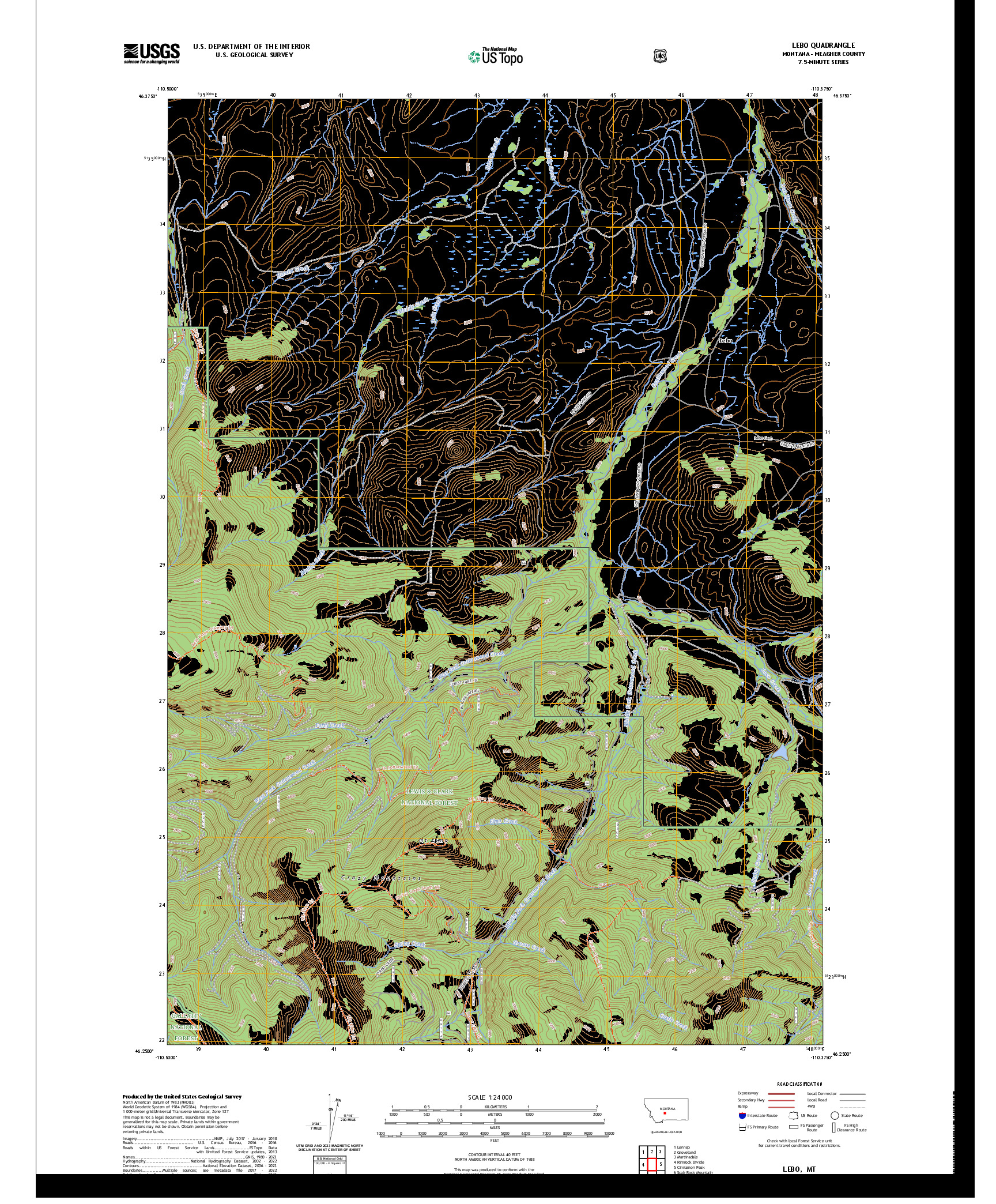 US TOPO 7.5-MINUTE MAP FOR LEBO, MT