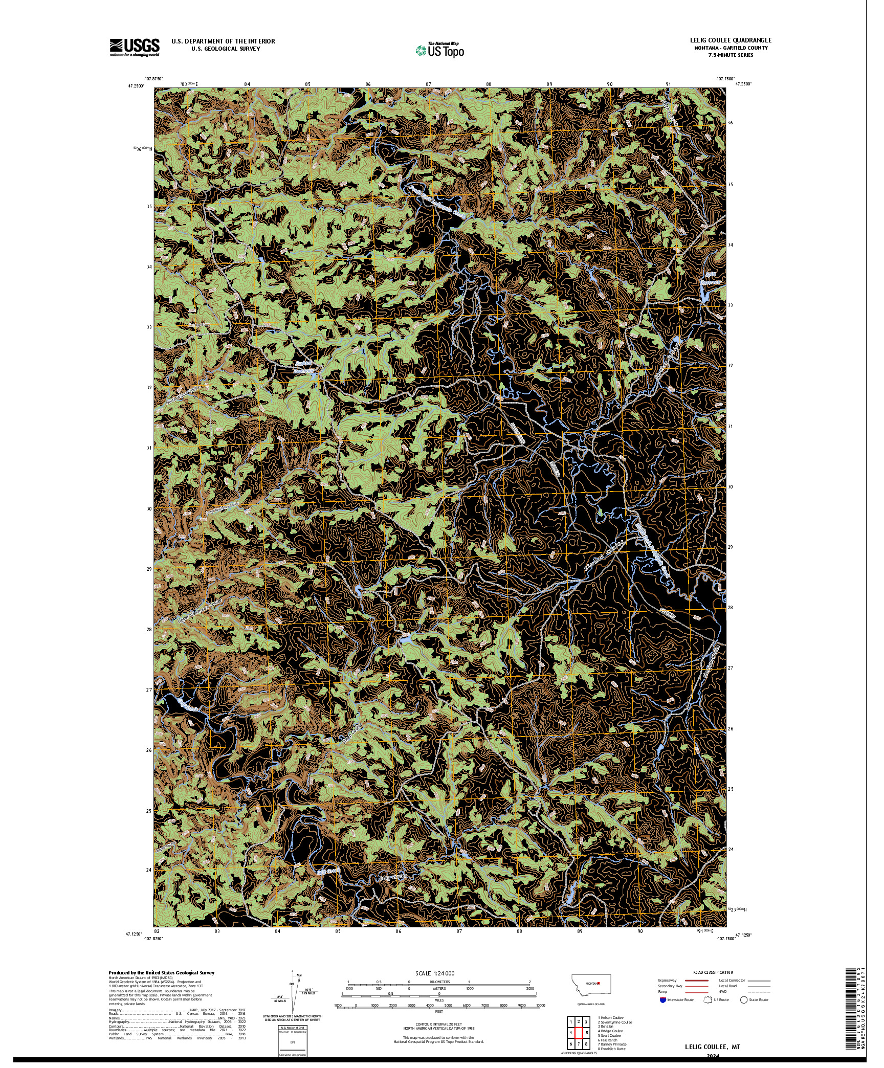 US TOPO 7.5-MINUTE MAP FOR LELIG COULEE, MT