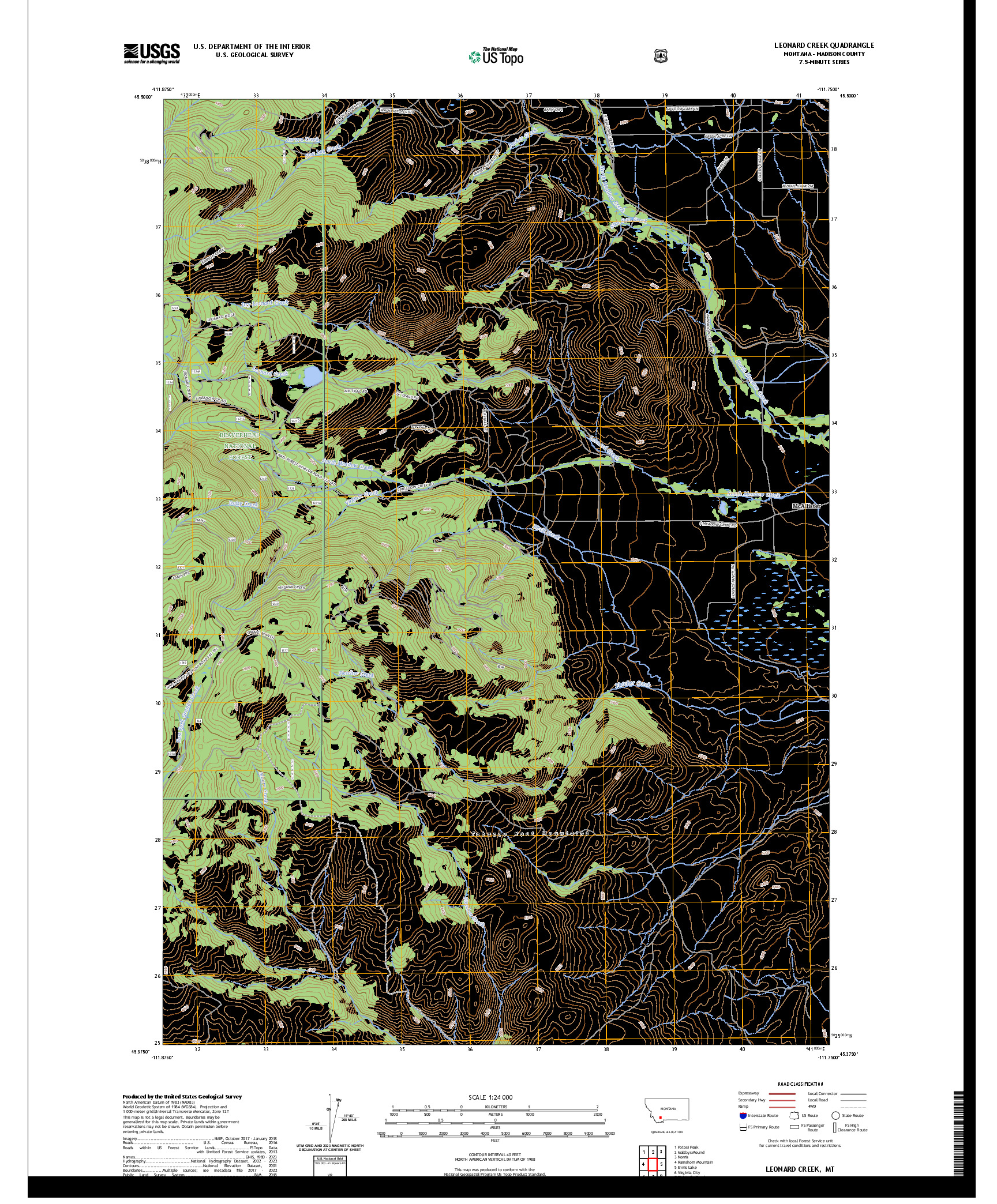 US TOPO 7.5-MINUTE MAP FOR LEONARD CREEK, MT