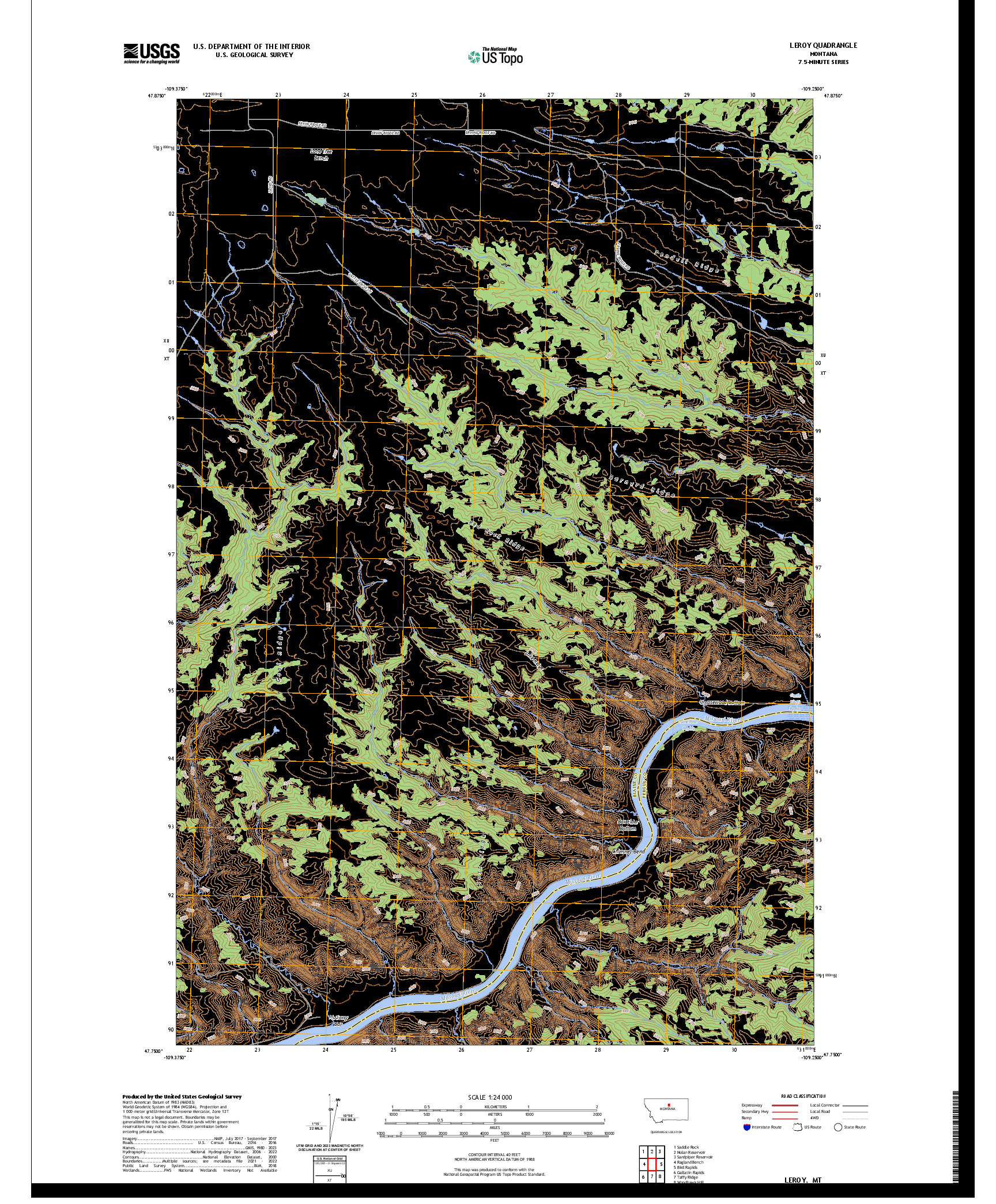 US TOPO 7.5-MINUTE MAP FOR LEROY, MT