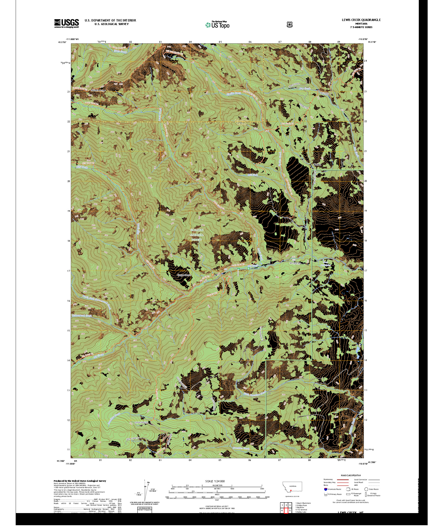 US TOPO 7.5-MINUTE MAP FOR LEWIS CREEK, MT