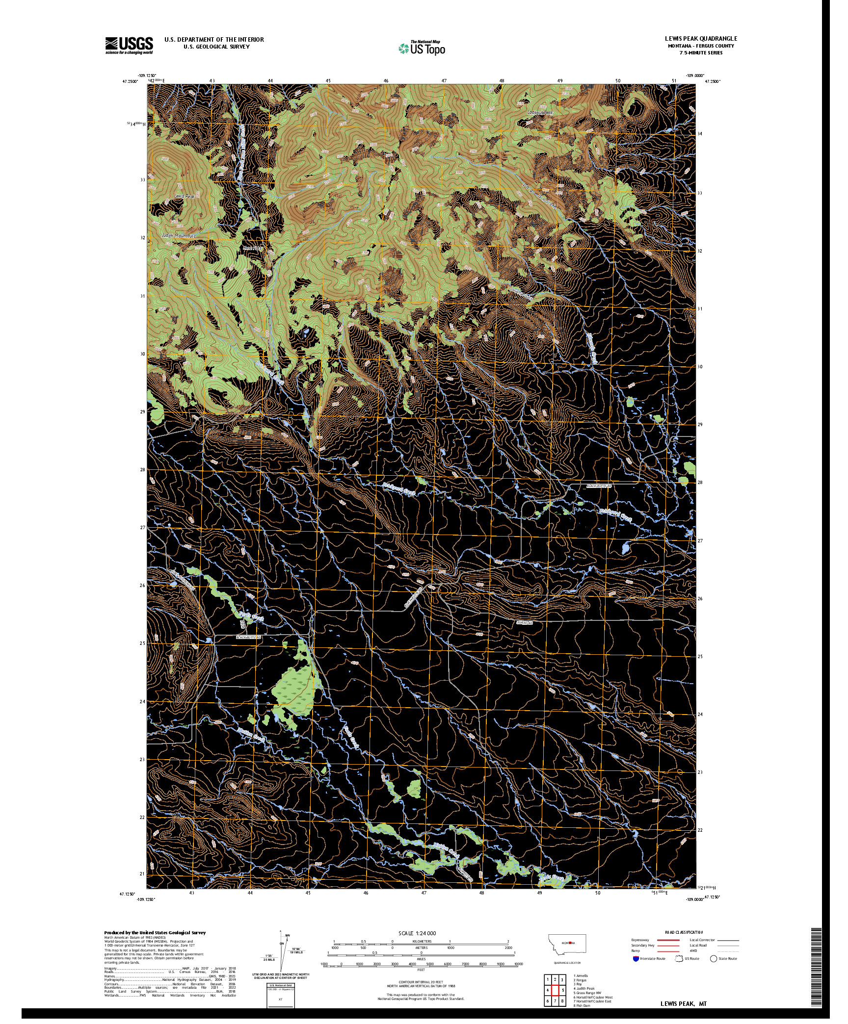 US TOPO 7.5-MINUTE MAP FOR LEWIS PEAK, MT