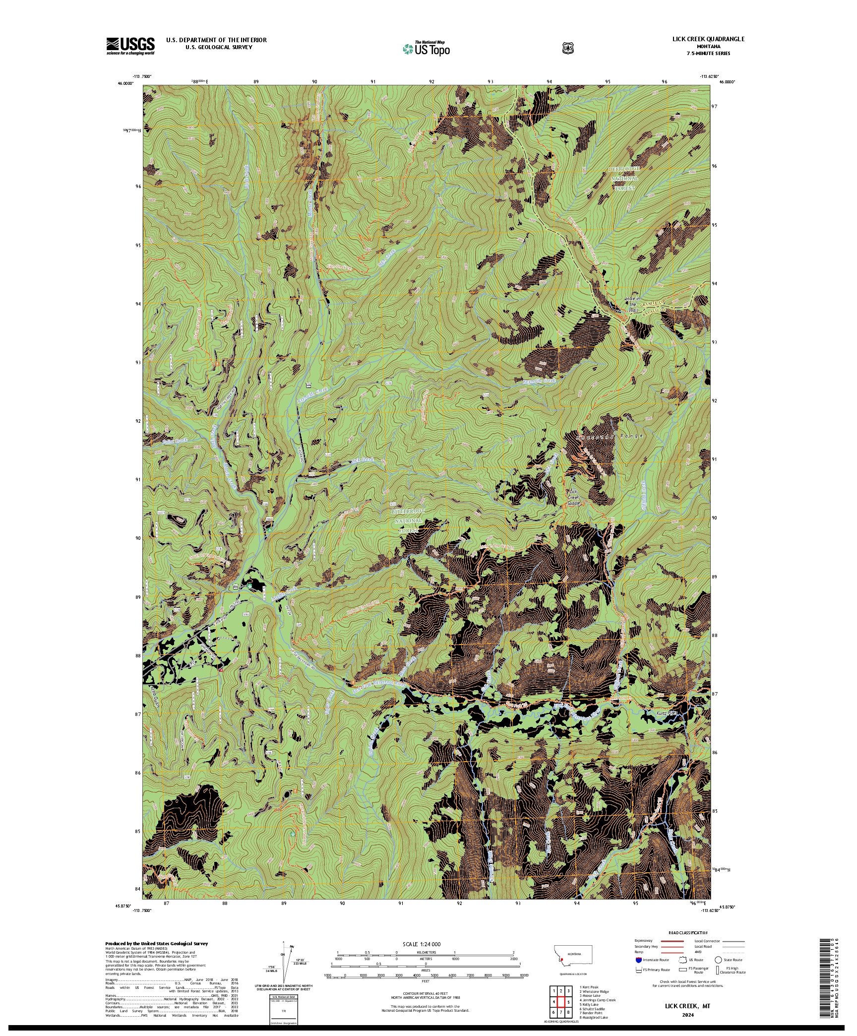 US TOPO 7.5-MINUTE MAP FOR LICK CREEK, MT