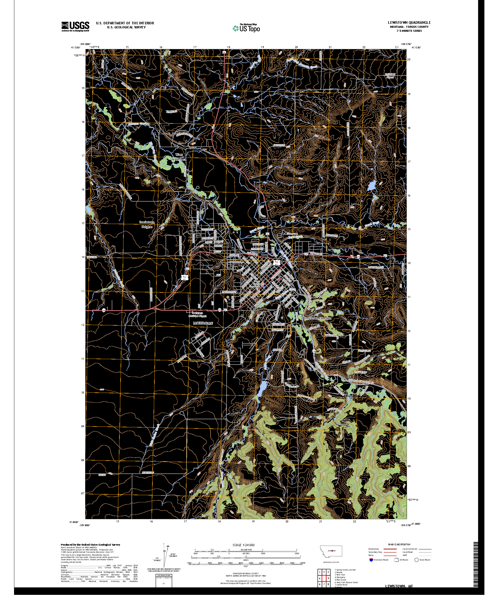 US TOPO 7.5-MINUTE MAP FOR LEWISTOWN, MT