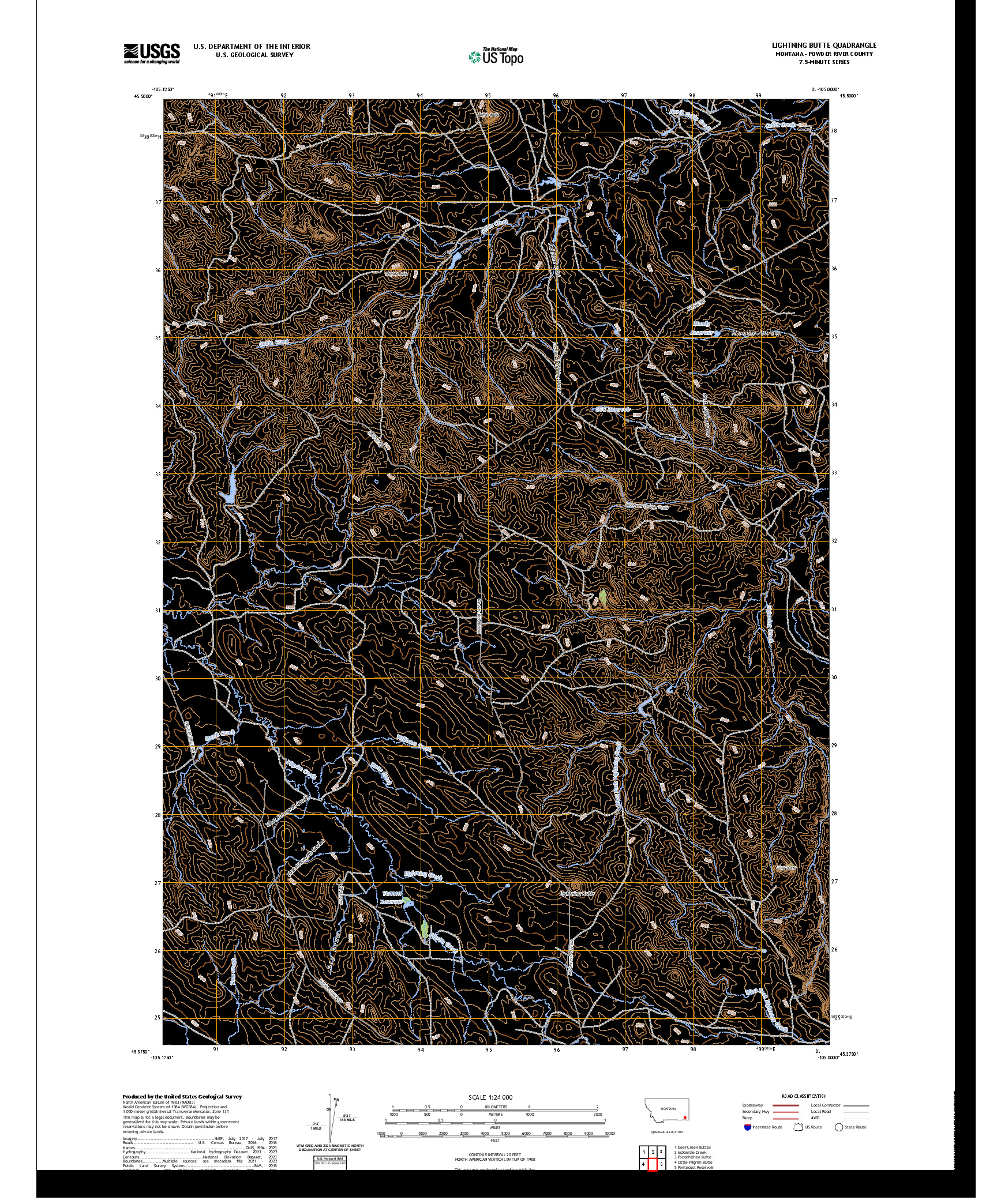 US TOPO 7.5-MINUTE MAP FOR LIGHTNING BUTTE, MT
