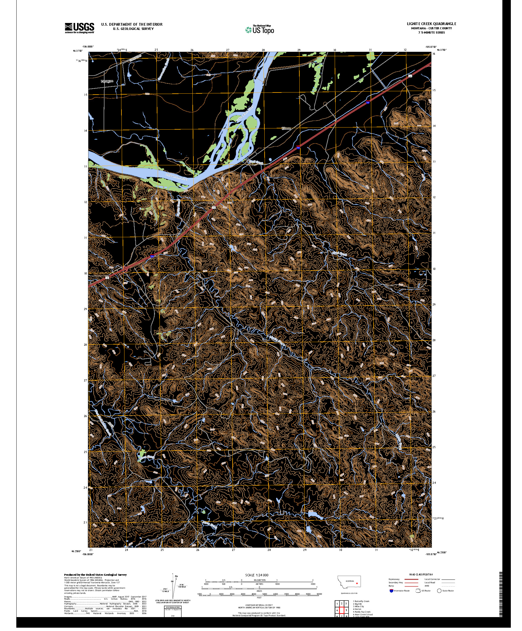 US TOPO 7.5-MINUTE MAP FOR LIGNITE CREEK, MT