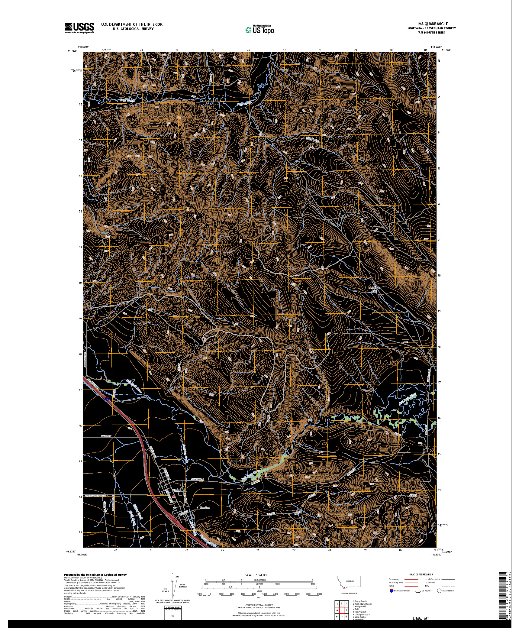 US TOPO 7.5-MINUTE MAP FOR LIMA, MT