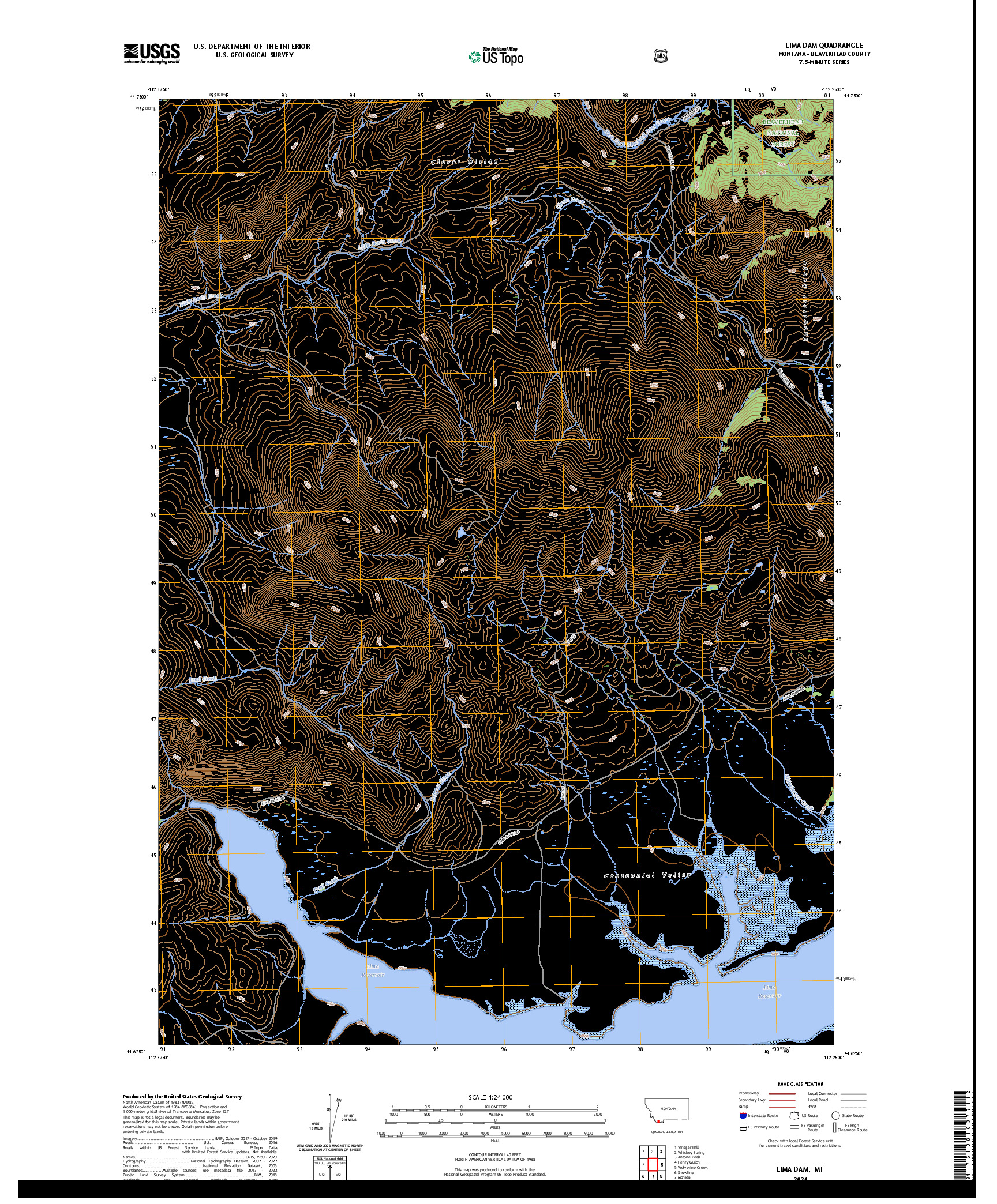 US TOPO 7.5-MINUTE MAP FOR LIMA DAM, MT
