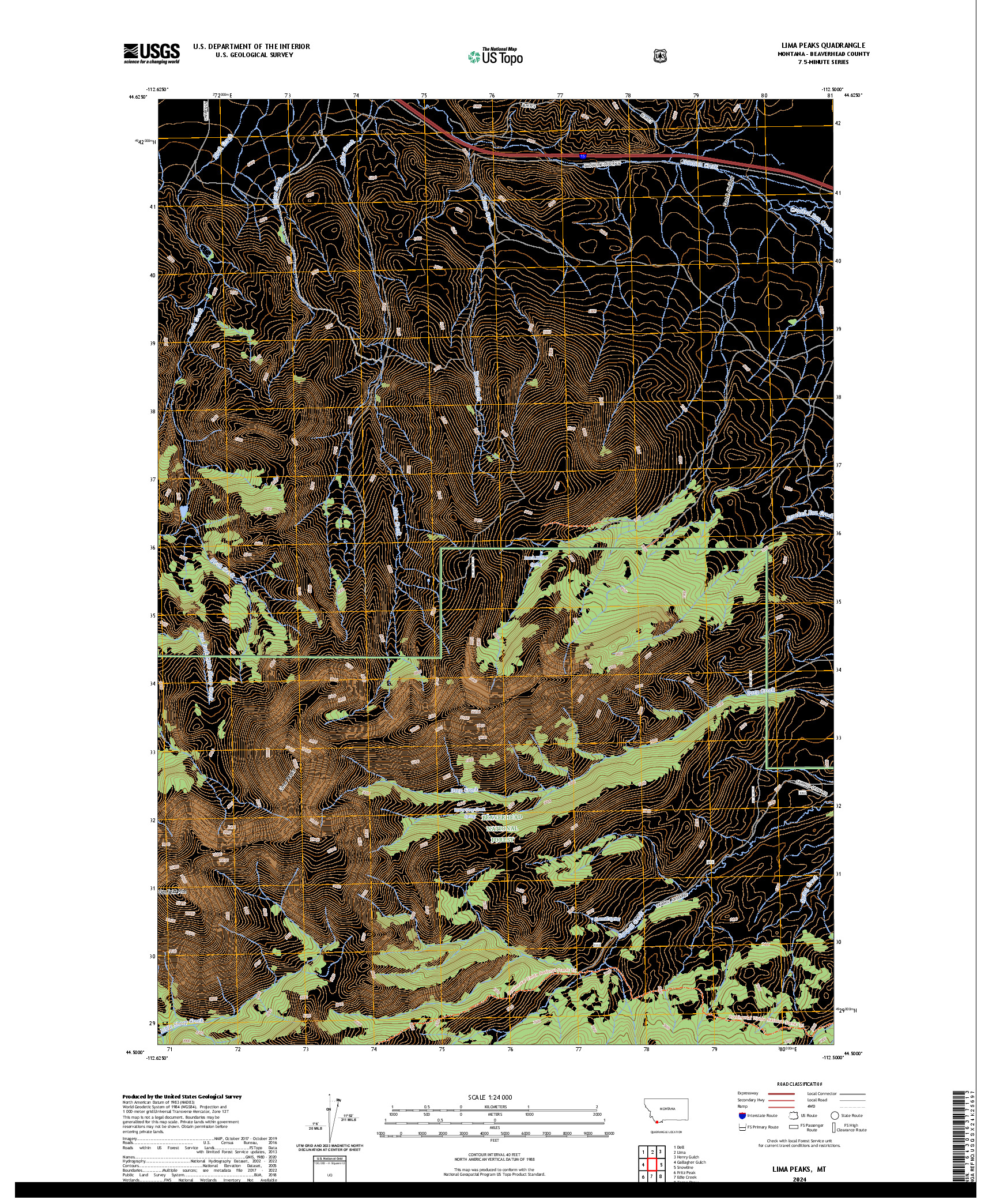 US TOPO 7.5-MINUTE MAP FOR LIMA PEAKS, MT